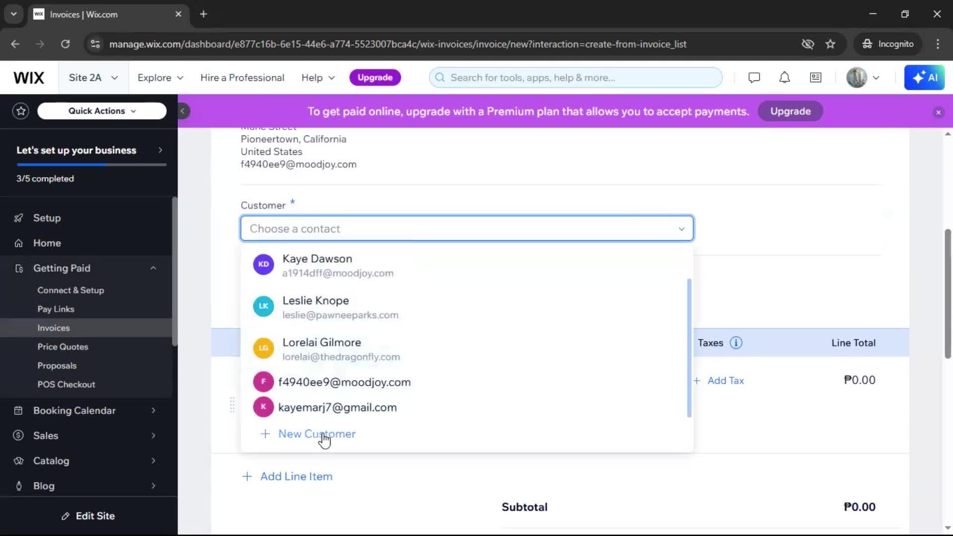 Creating an invoice screenshot