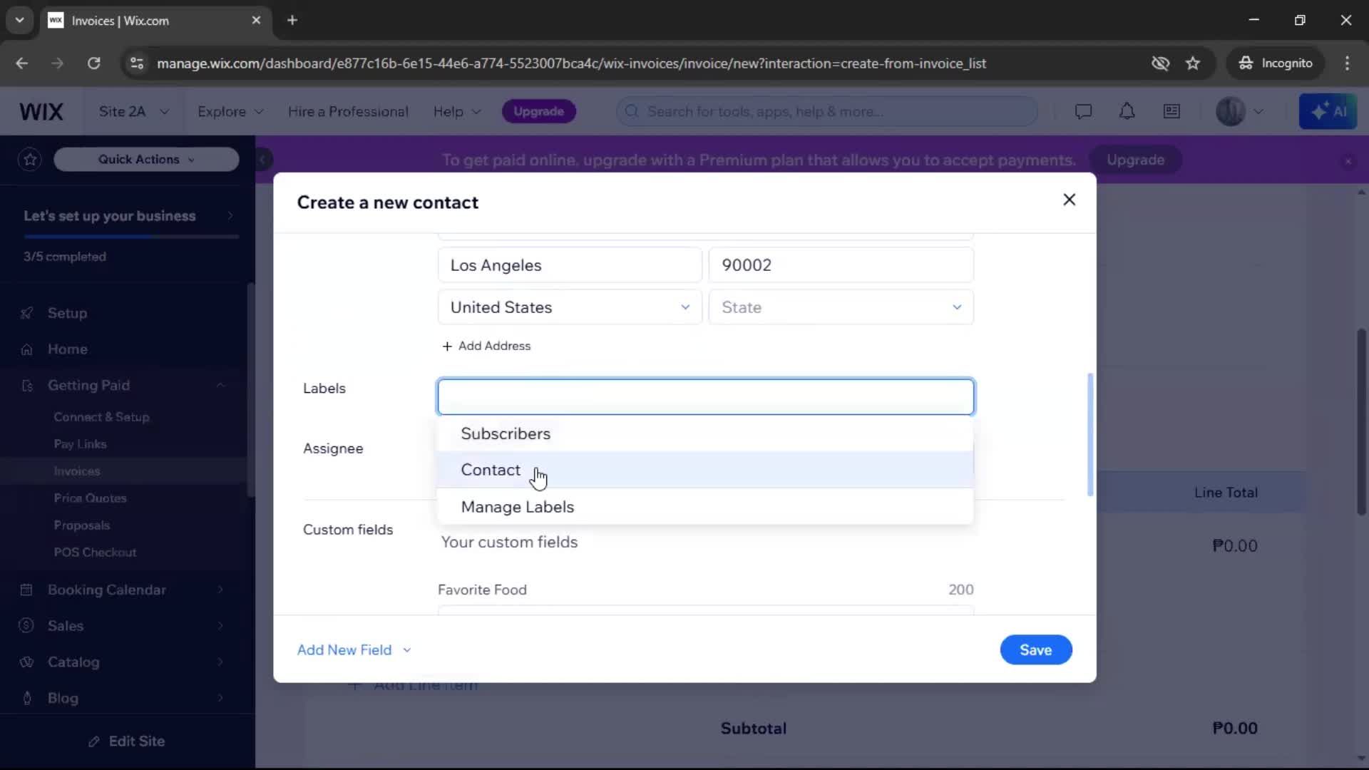 Creating an invoice screenshot