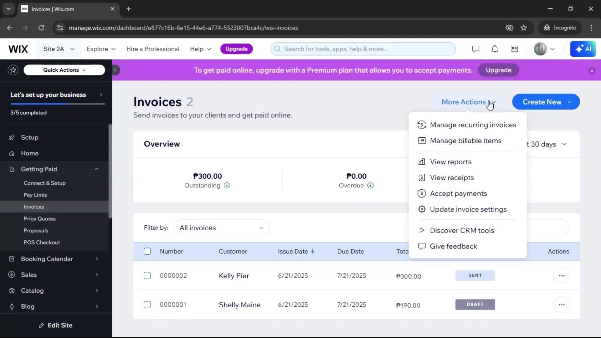 Creating an invoice screenshot
