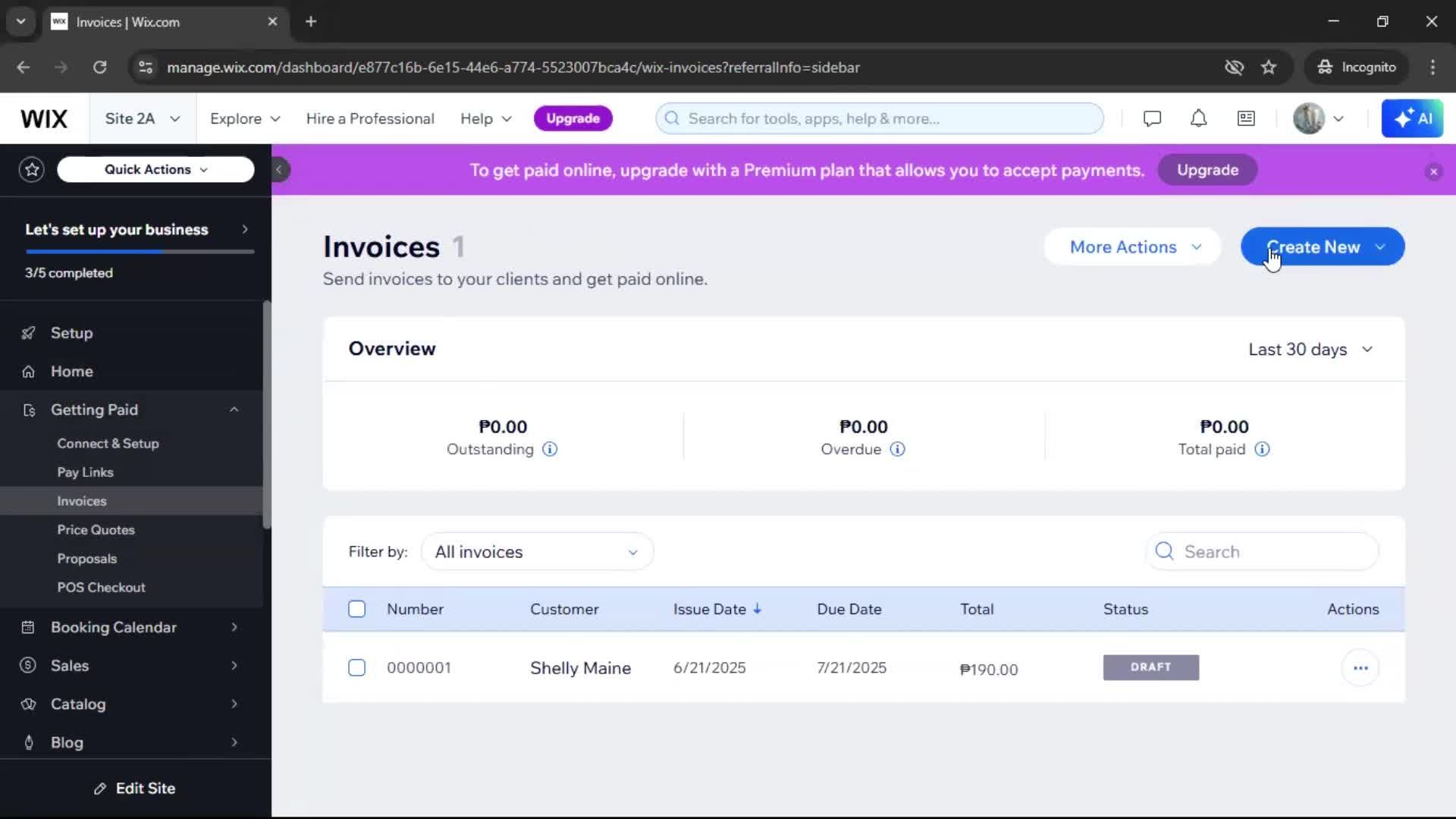 Creating an invoice screenshot