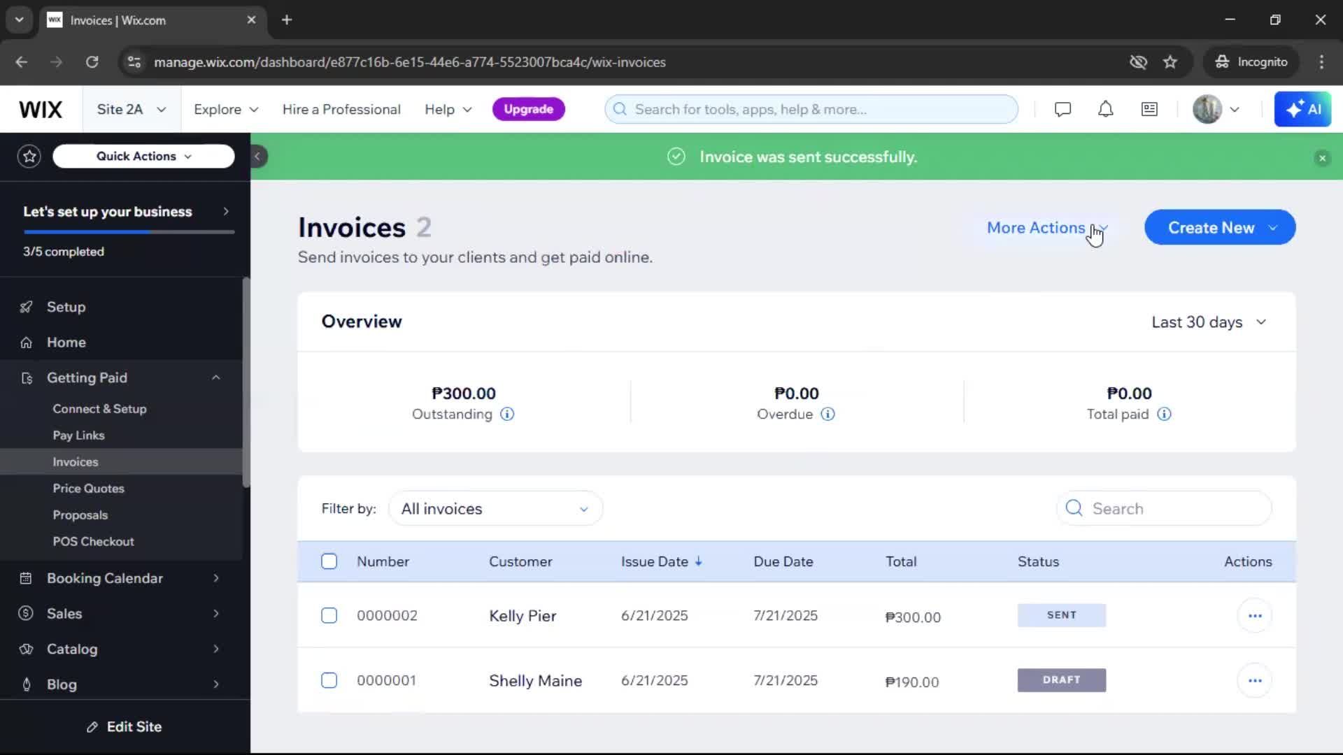 Creating an invoice screenshot