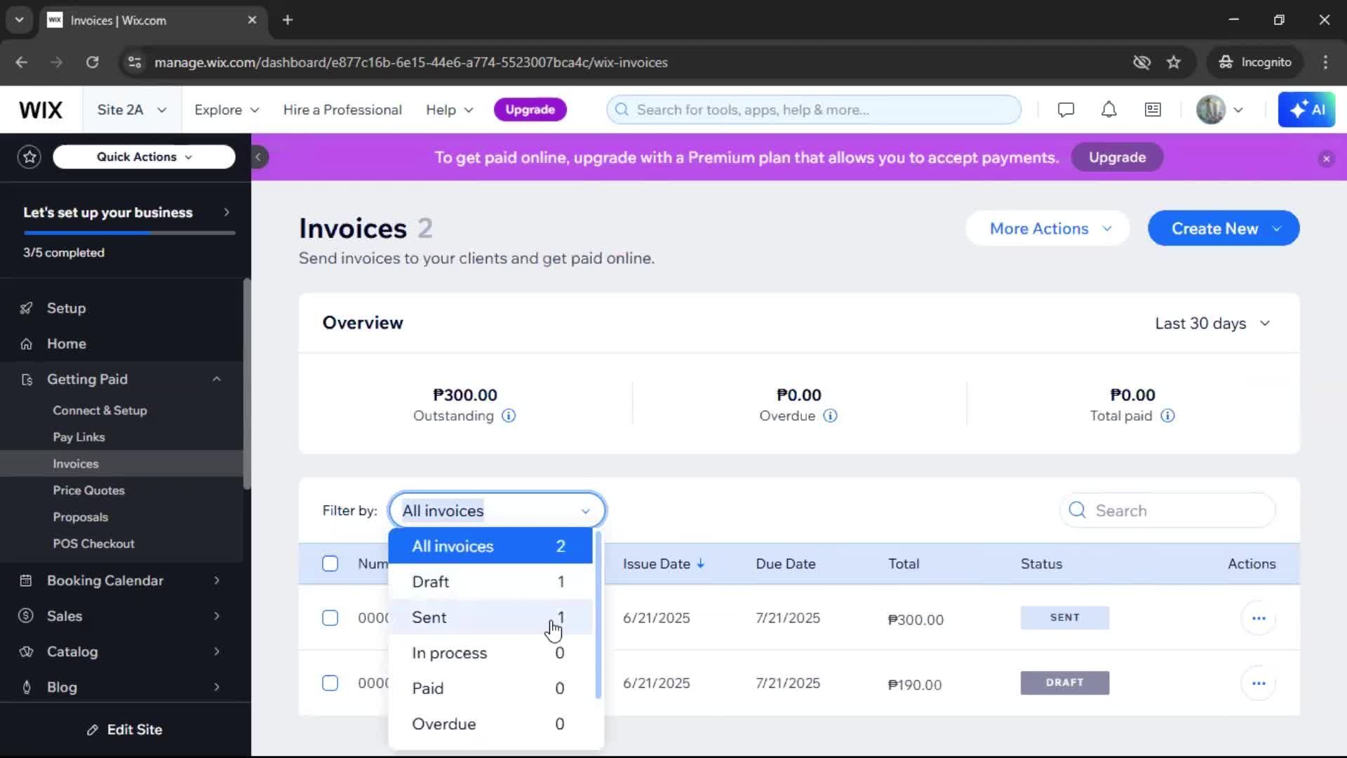 Creating an invoice screenshot
