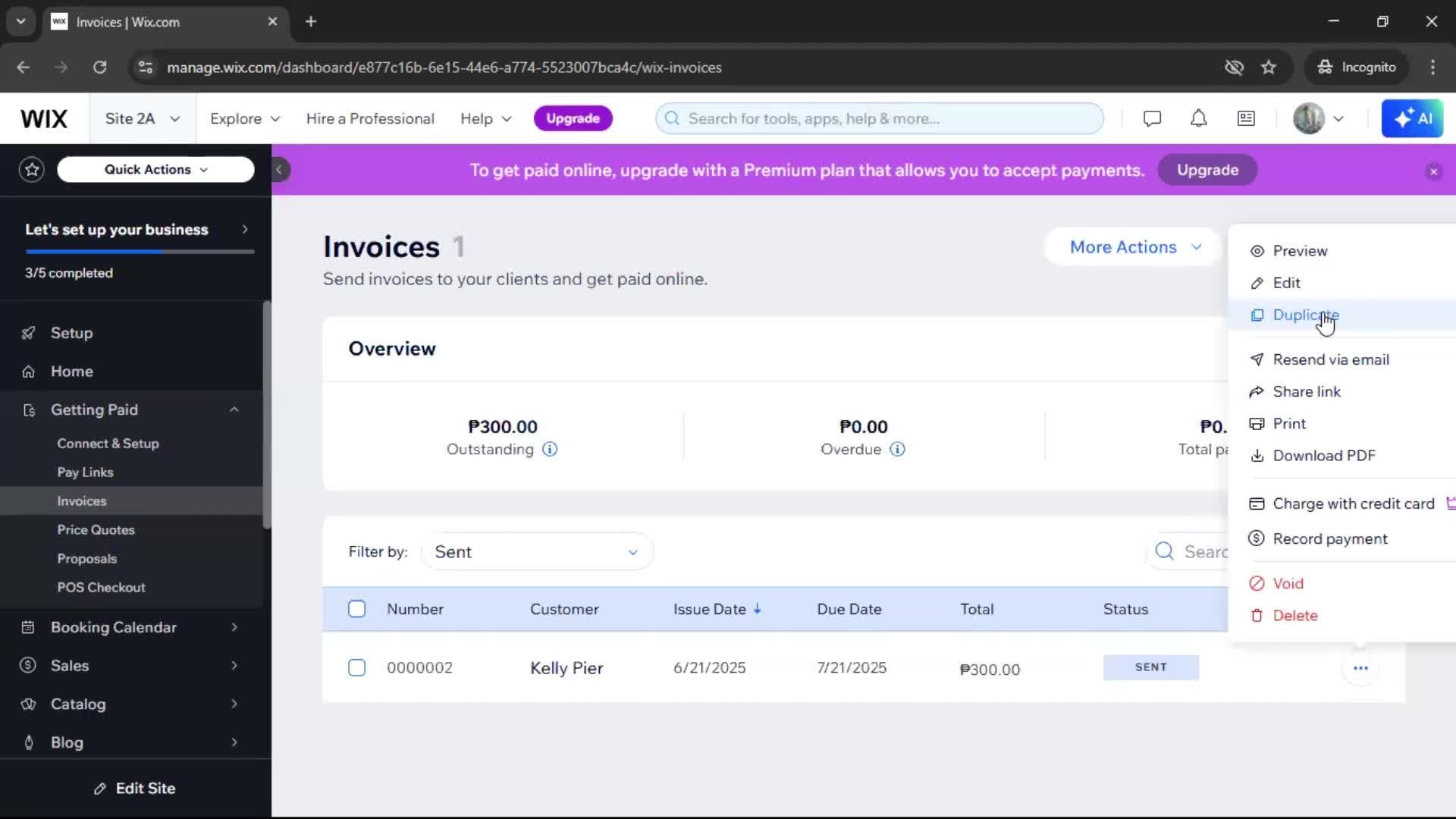 Creating an invoice screenshot