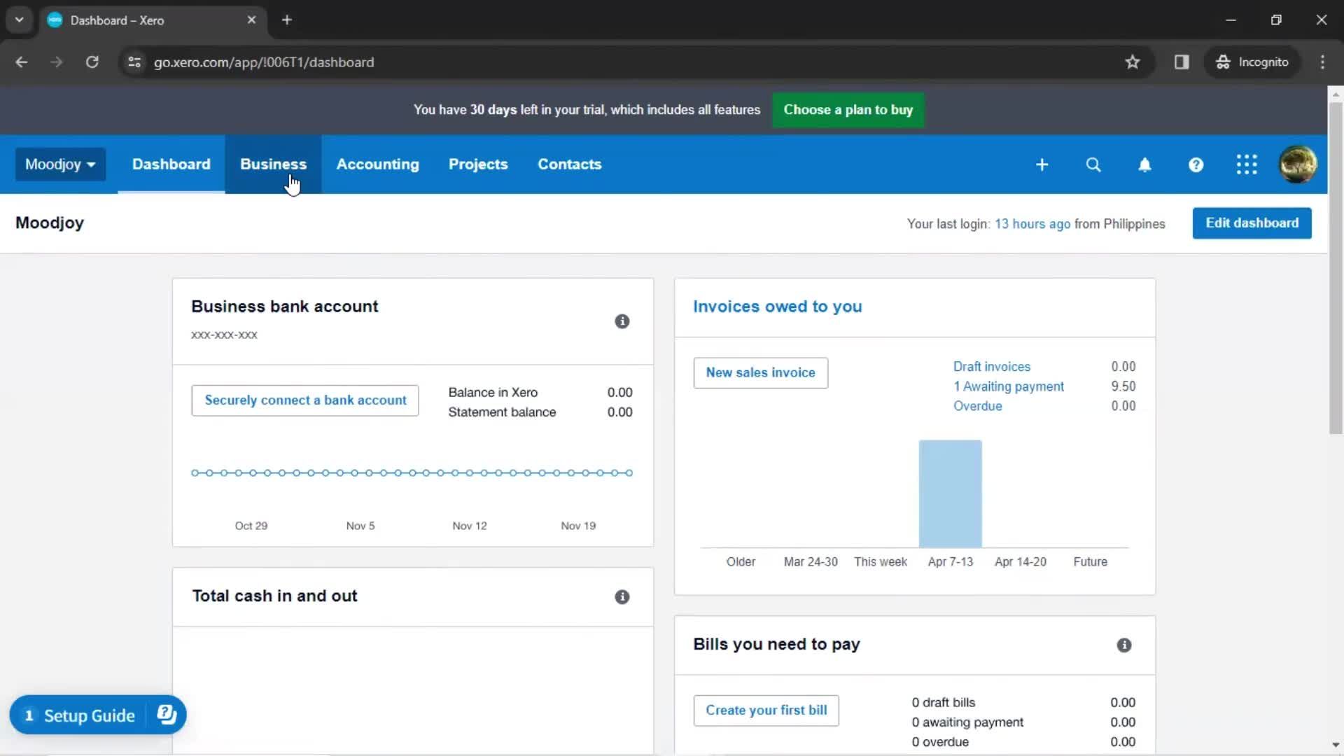 Creating an invoice screenshot