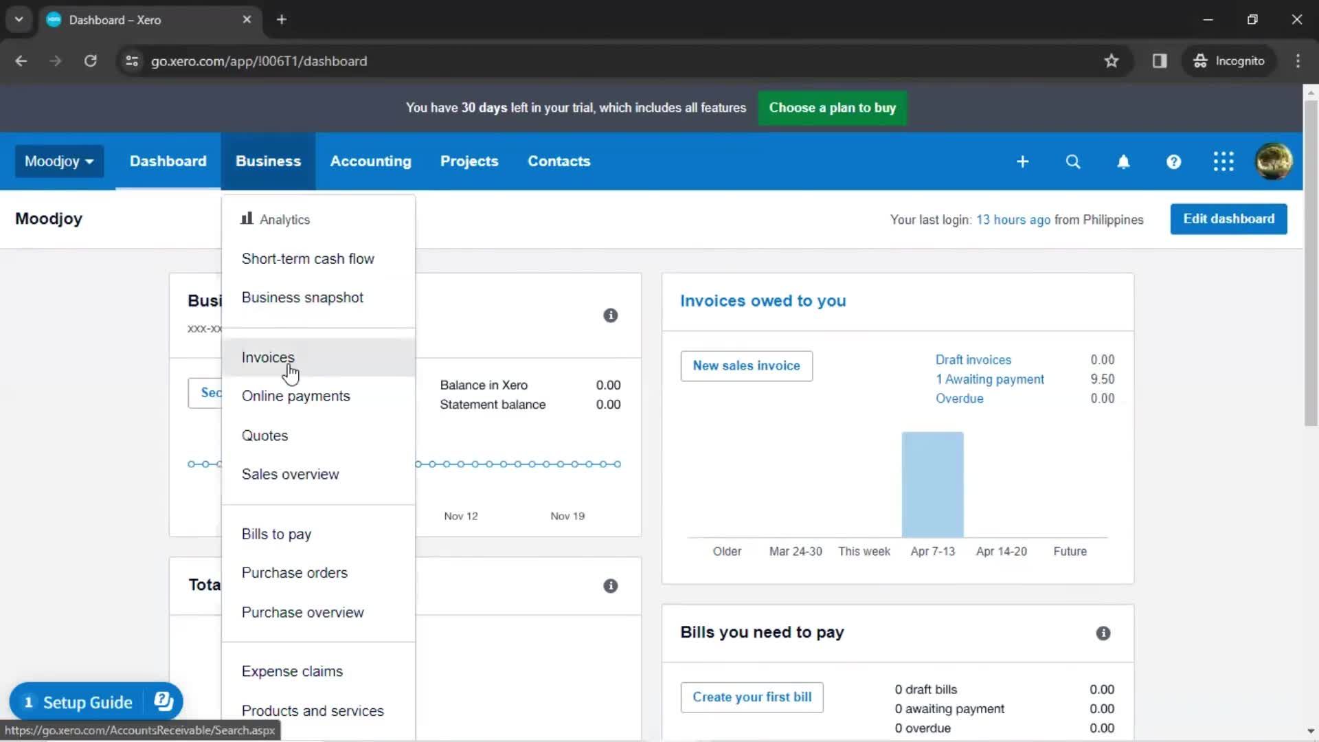 Creating an invoice screenshot