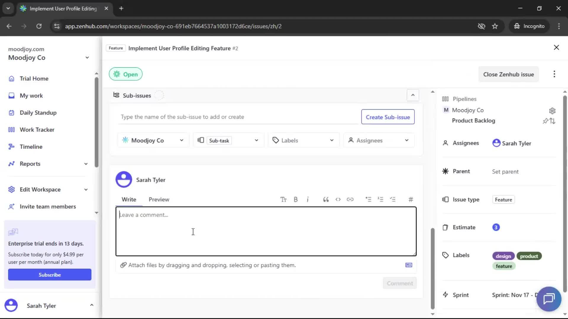 Creating new issue screenshot