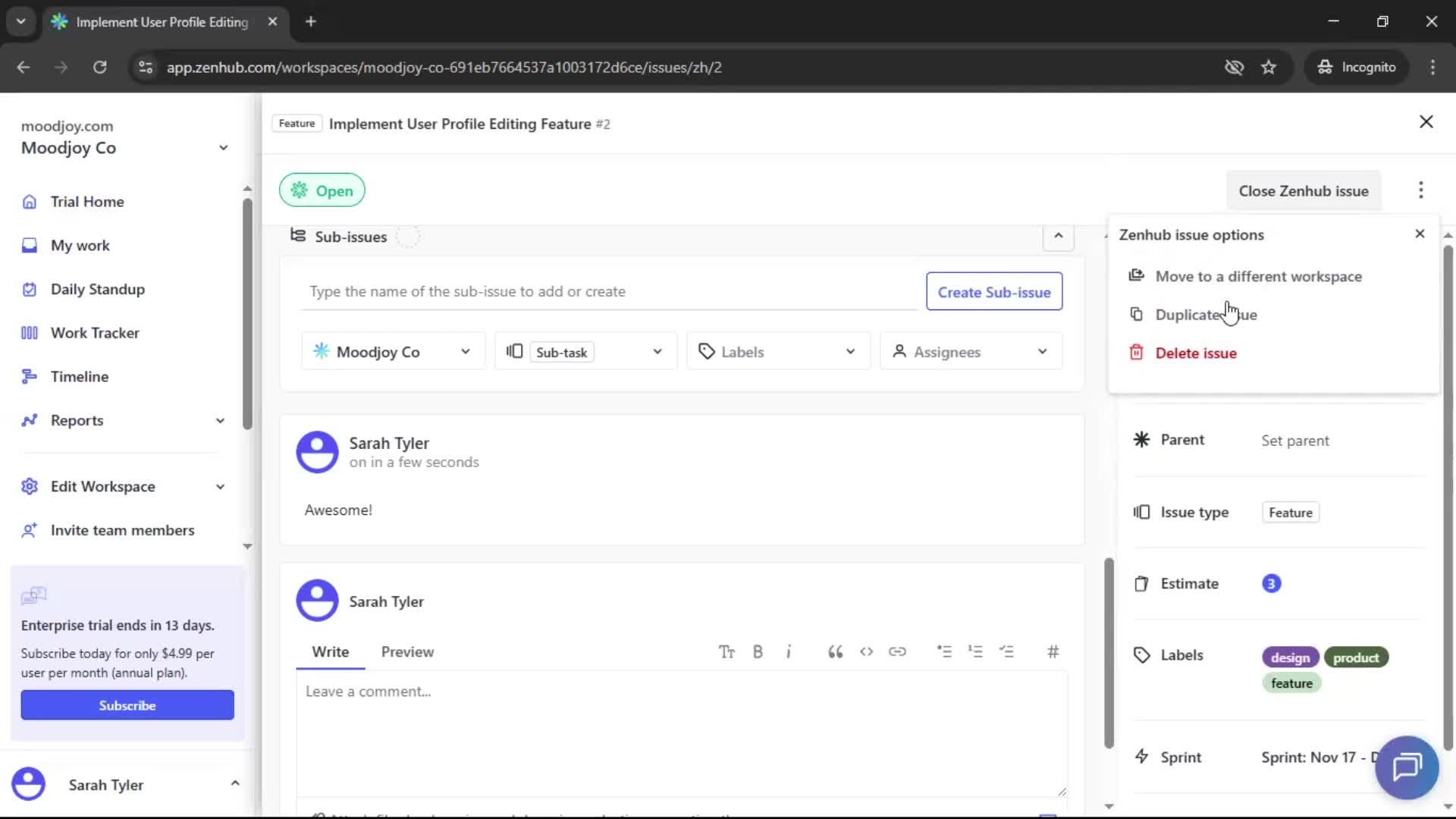 Creating new issue screenshot