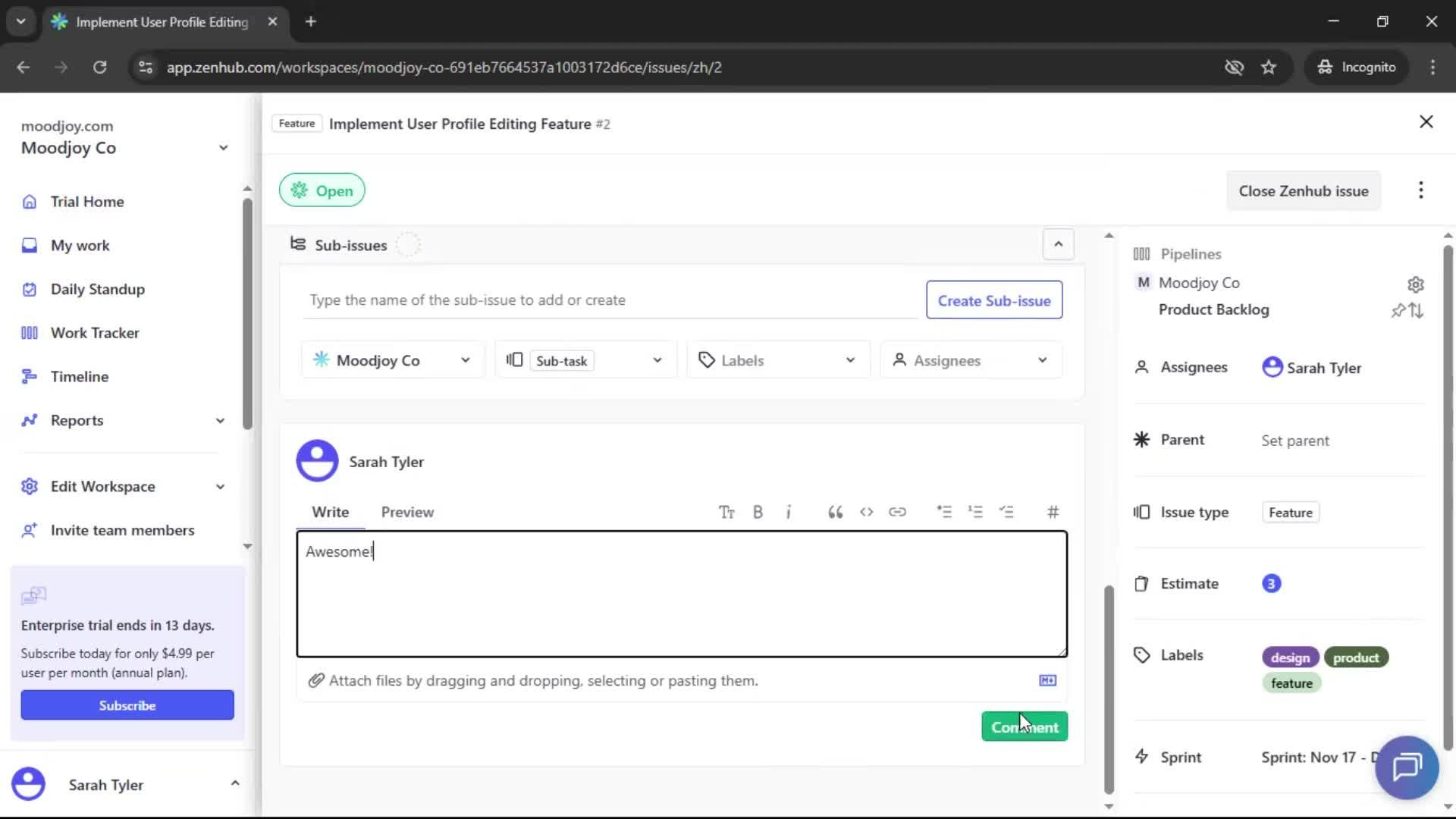 Creating new issue screenshot