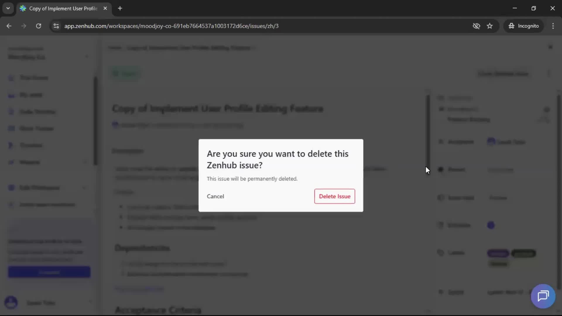 Creating new issue screenshot