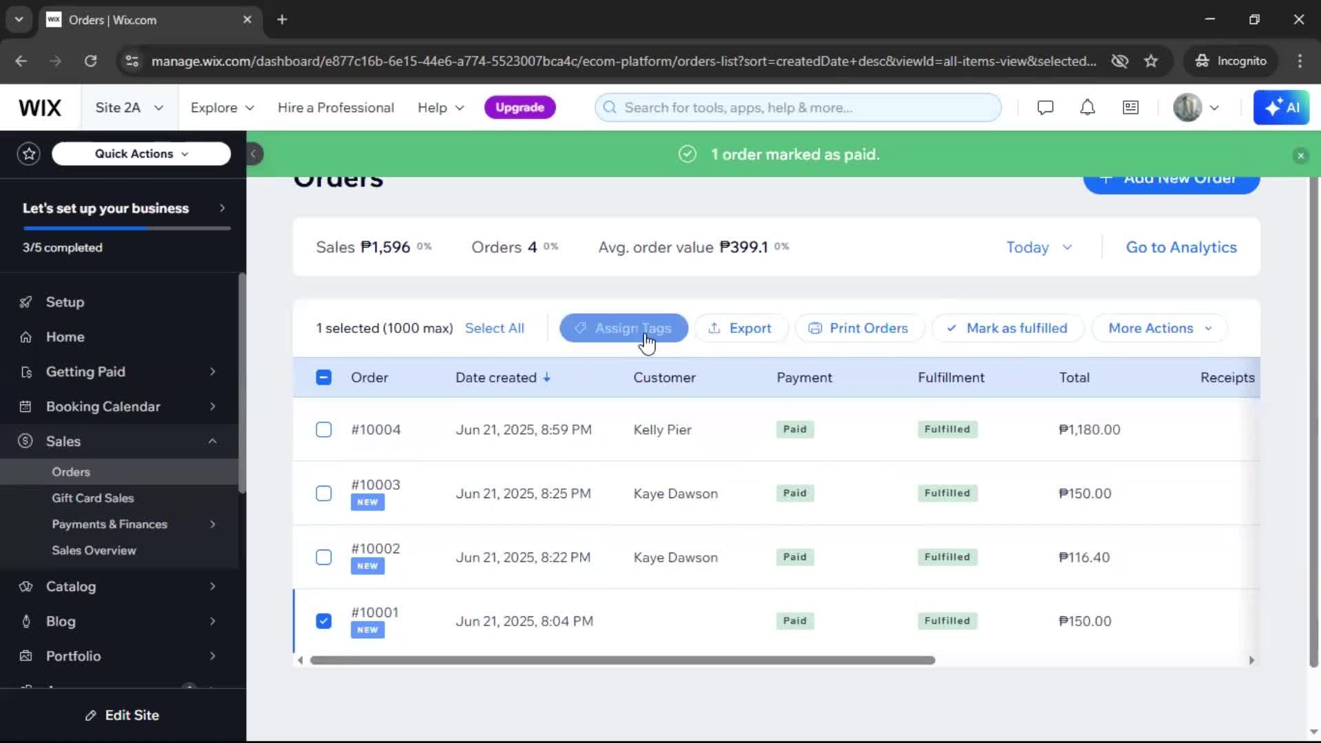 Creating a purchase order screenshot