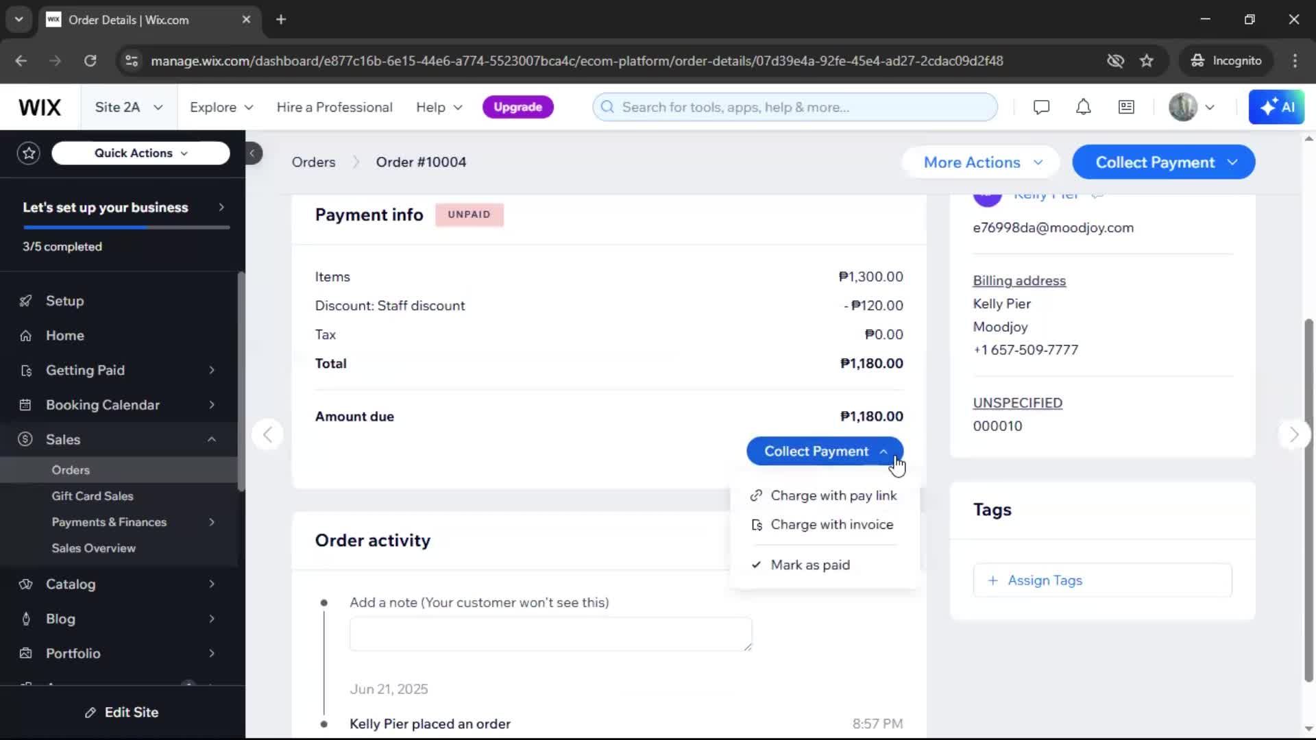 Creating a purchase order screenshot