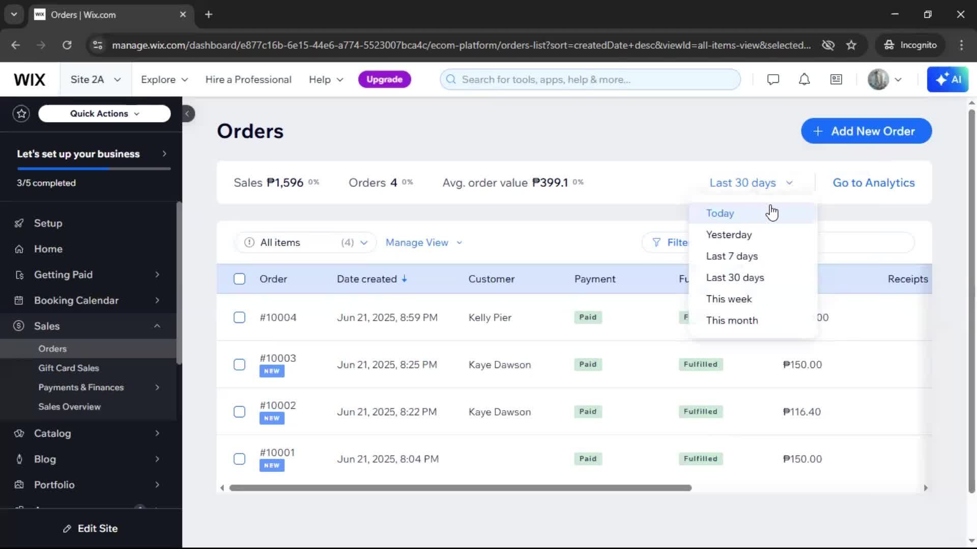 Creating a purchase order screenshot