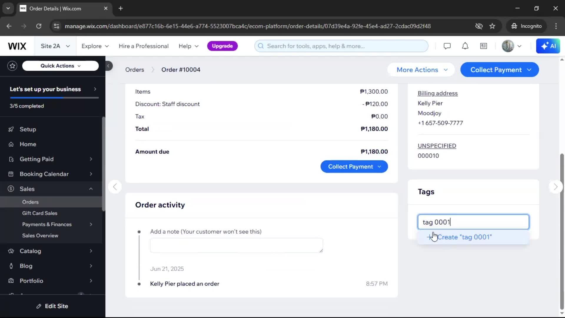 Creating a purchase order screenshot