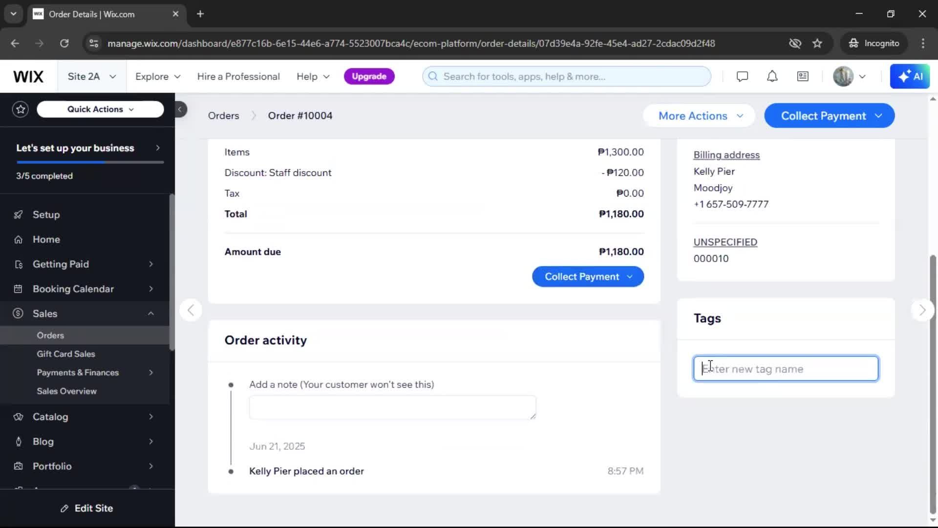 Creating a purchase order screenshot