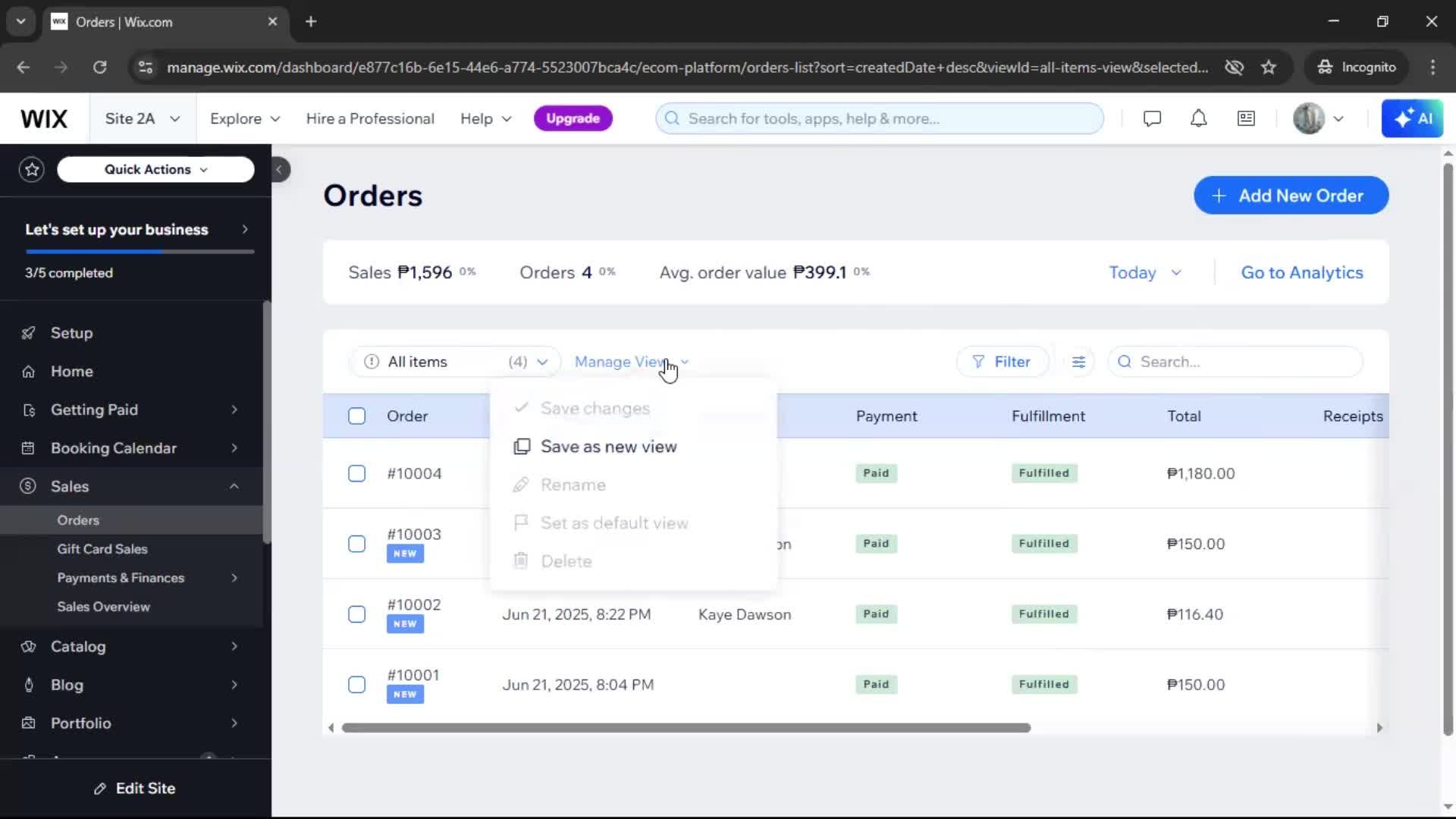 Creating a purchase order screenshot