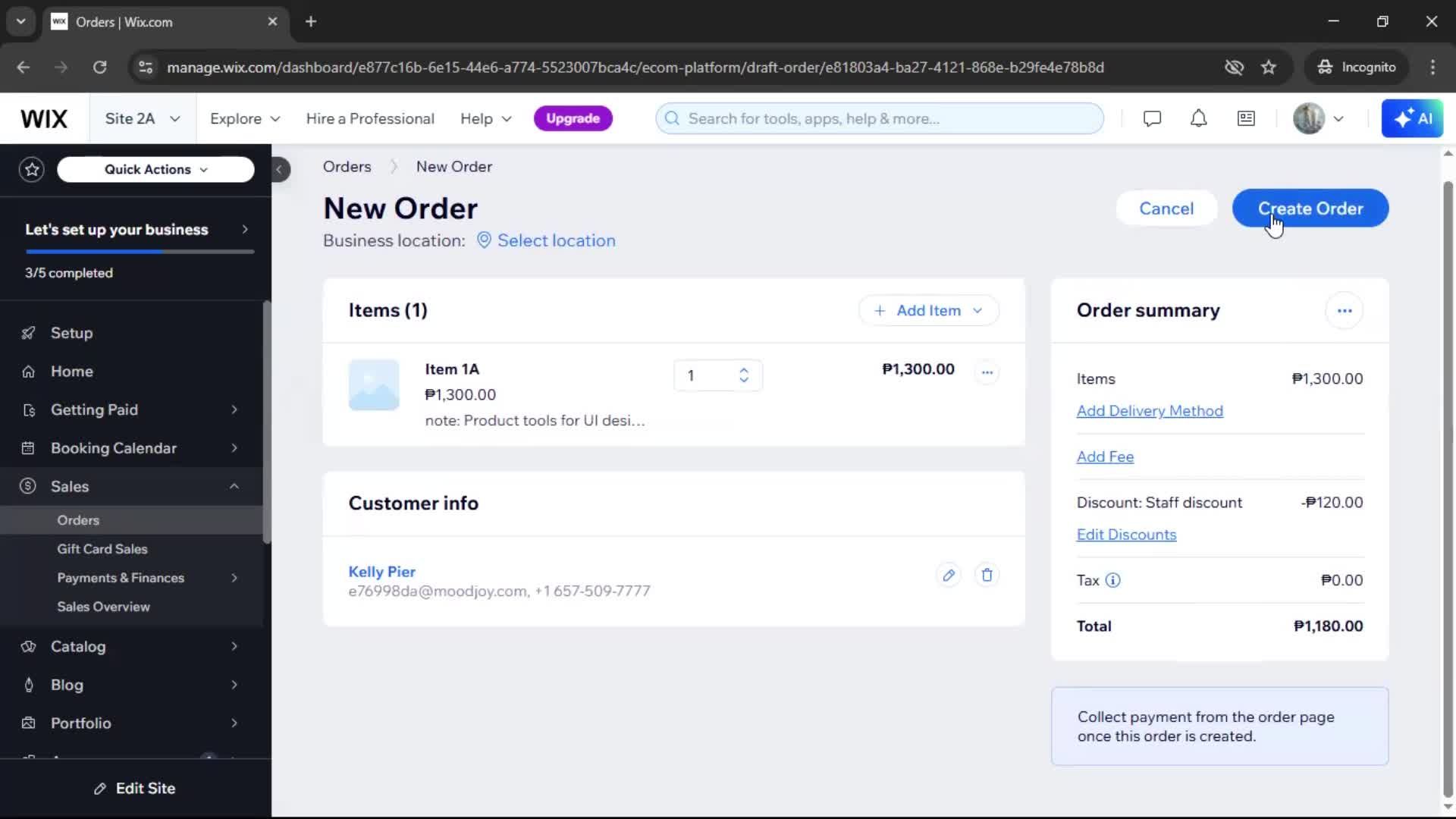 Creating a purchase order screenshot