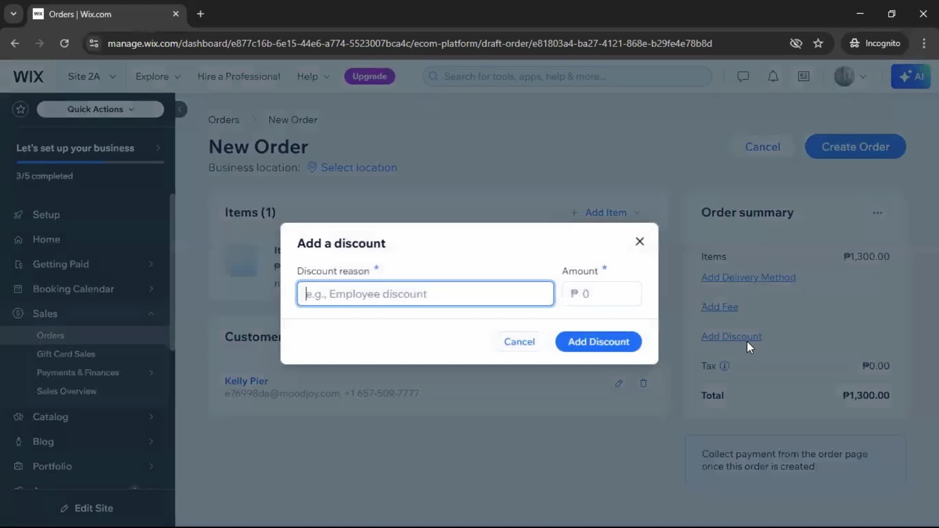 Creating a purchase order screenshot