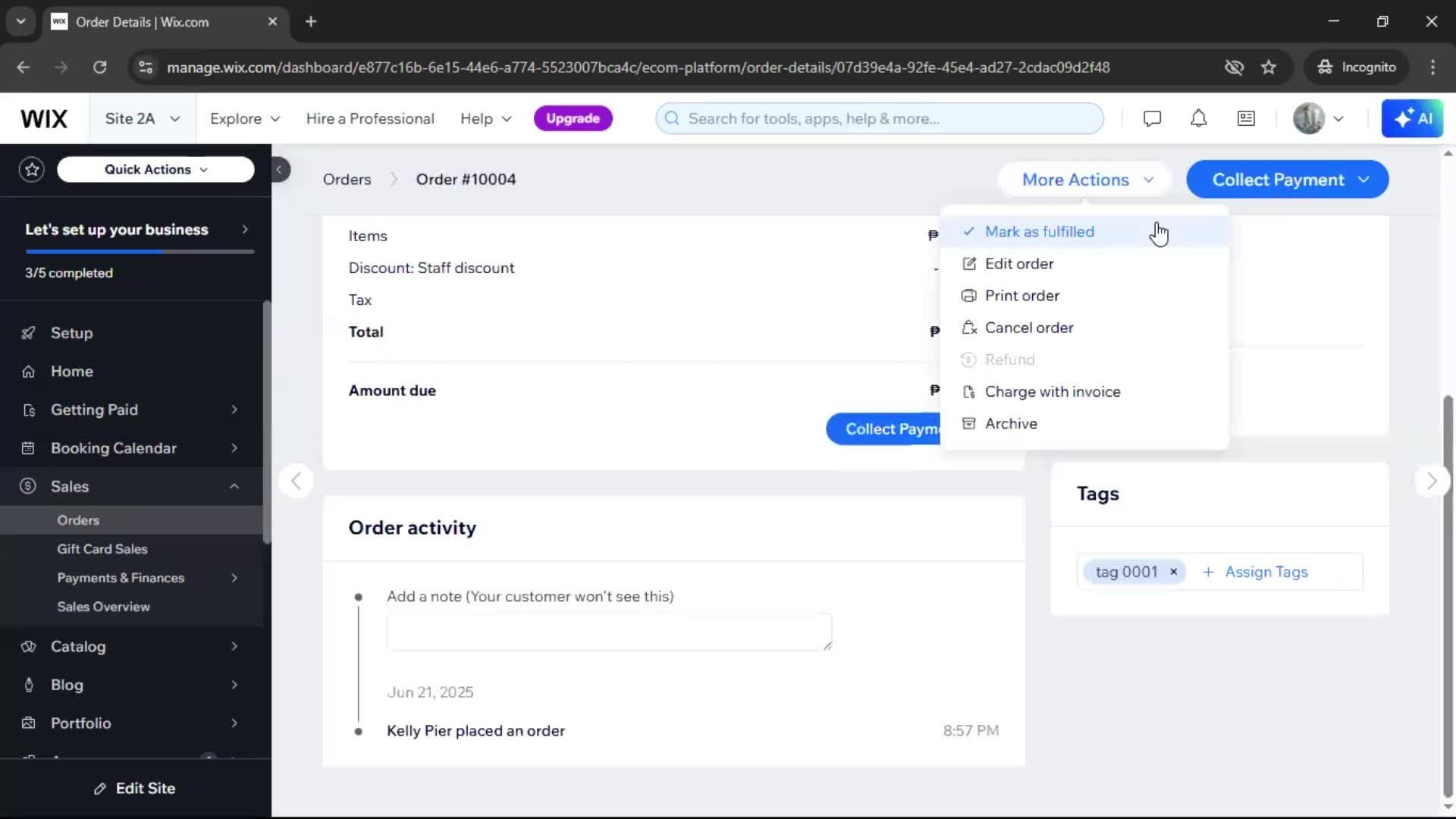Creating a purchase order screenshot