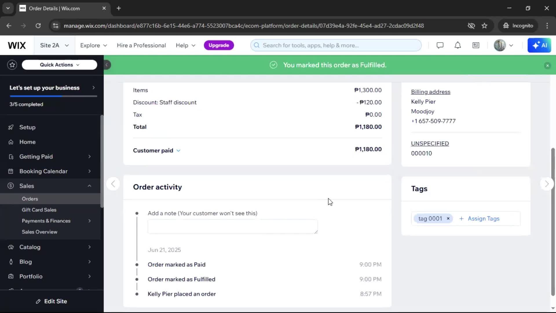 Creating a purchase order screenshot