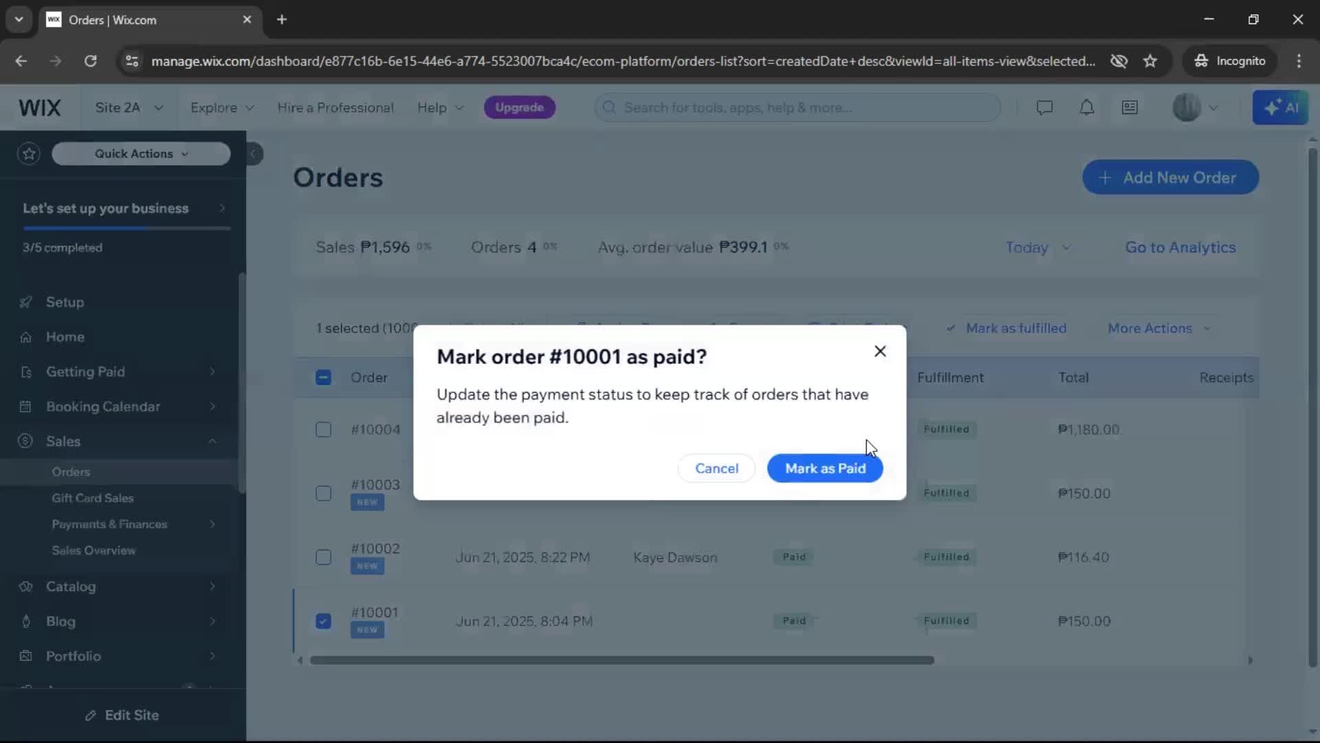 Creating a purchase order screenshot