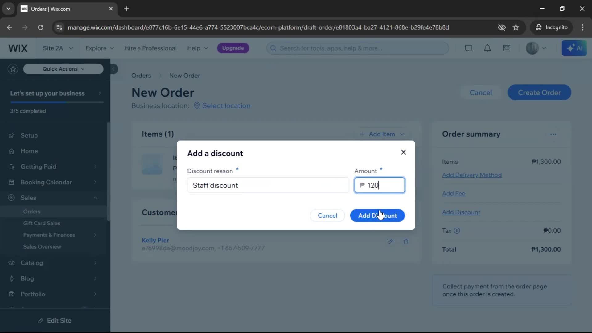 Creating a purchase order screenshot