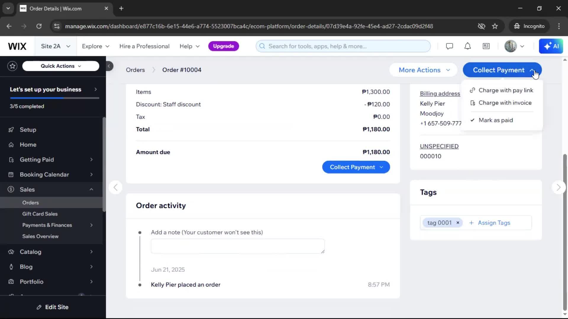 Creating a purchase order screenshot