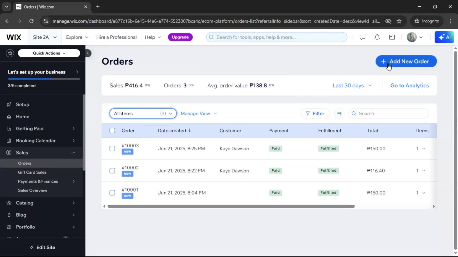 Creating a purchase order screenshot