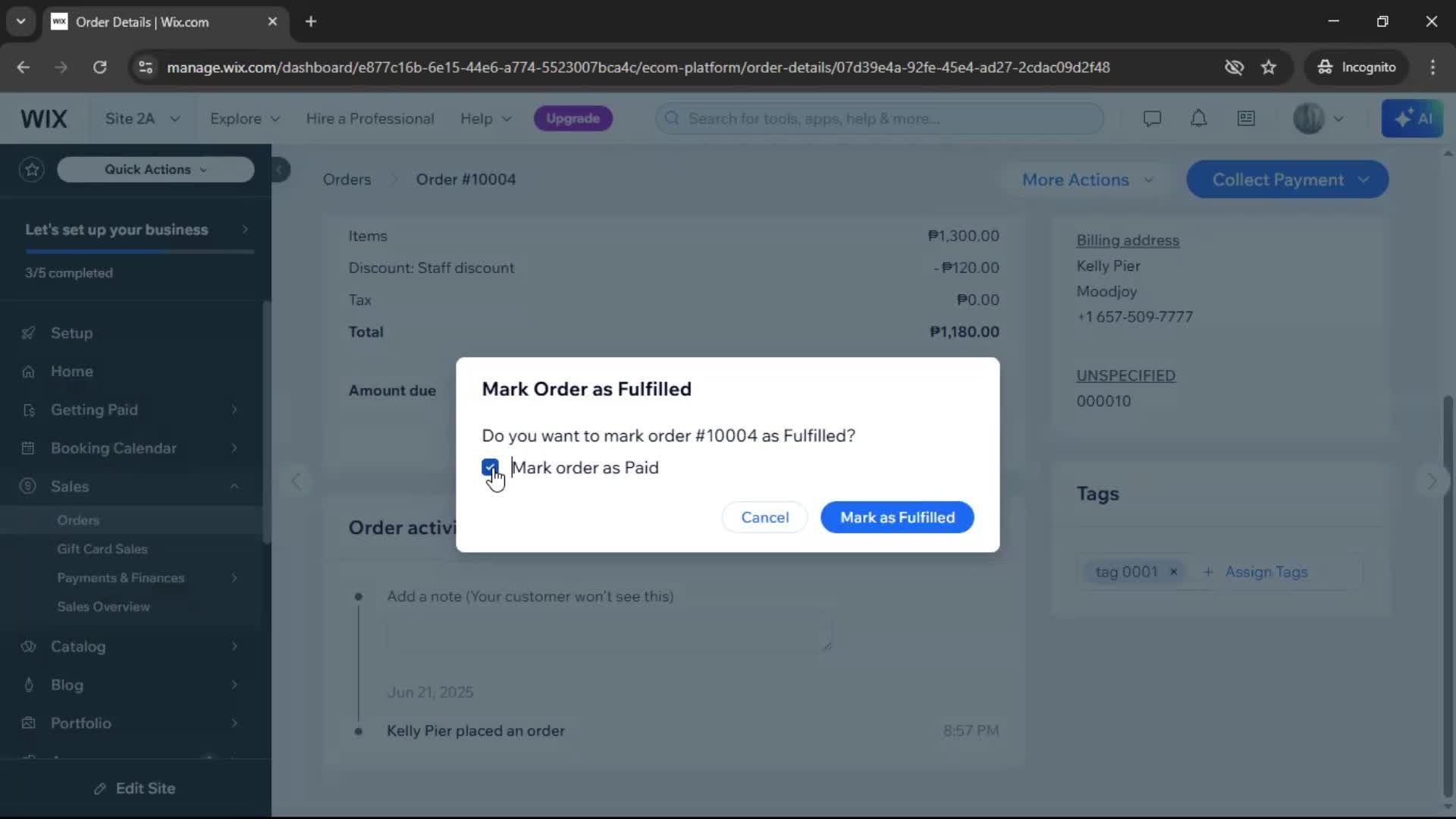 Creating a purchase order screenshot