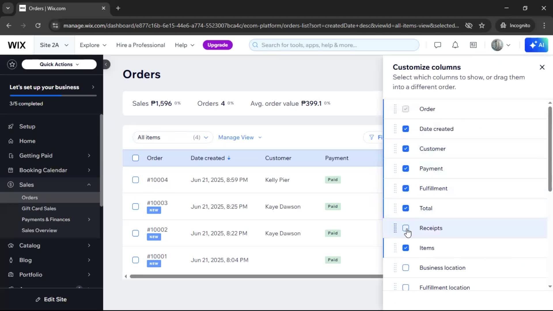 Creating a purchase order screenshot