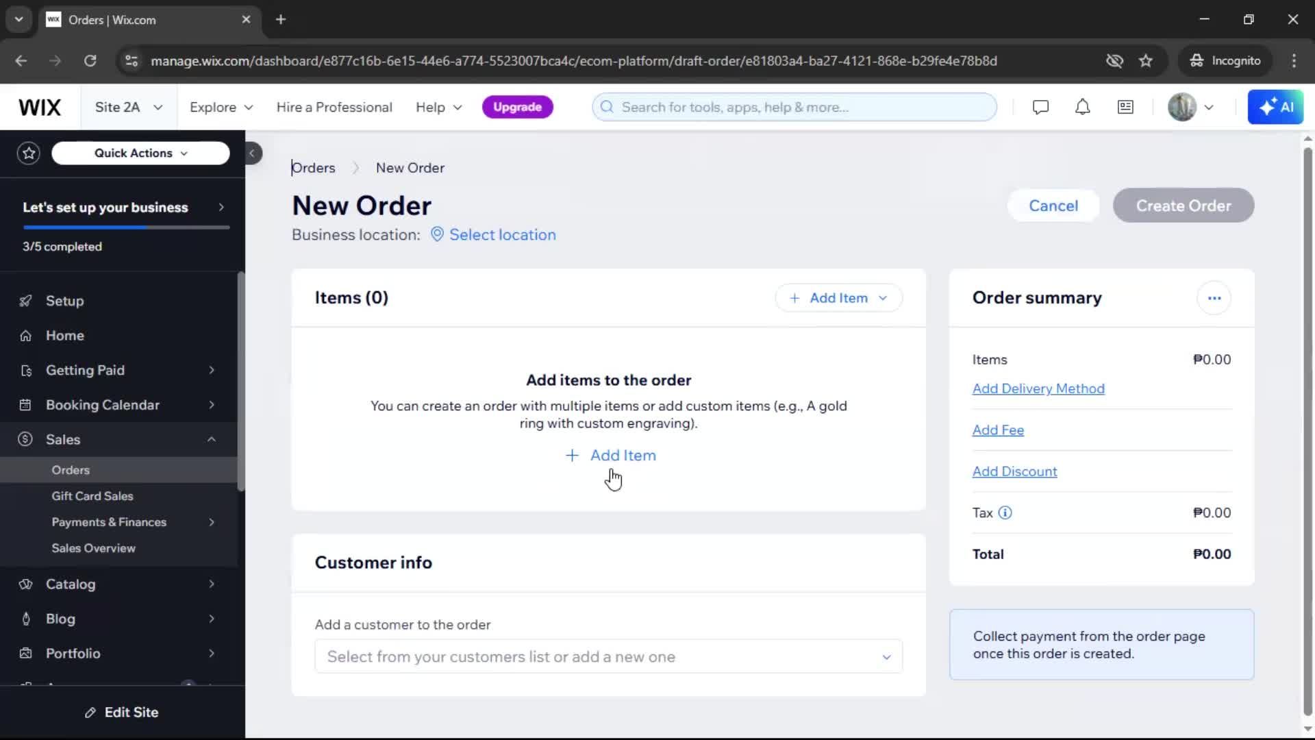 Creating a purchase order screenshot