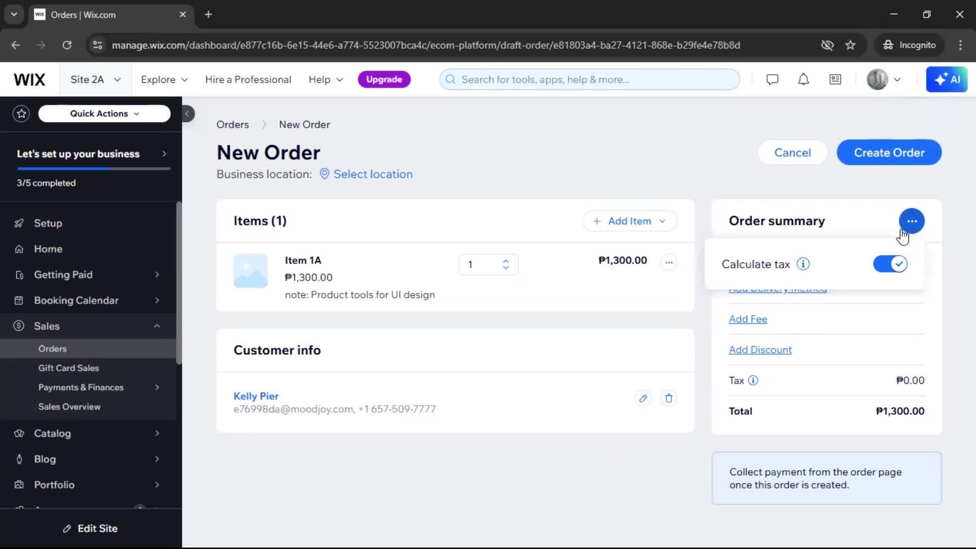 Creating a purchase order screenshot