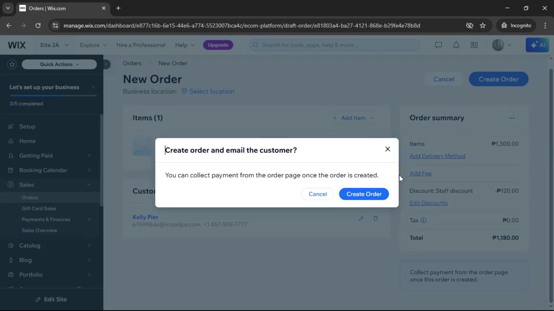 Creating a purchase order screenshot