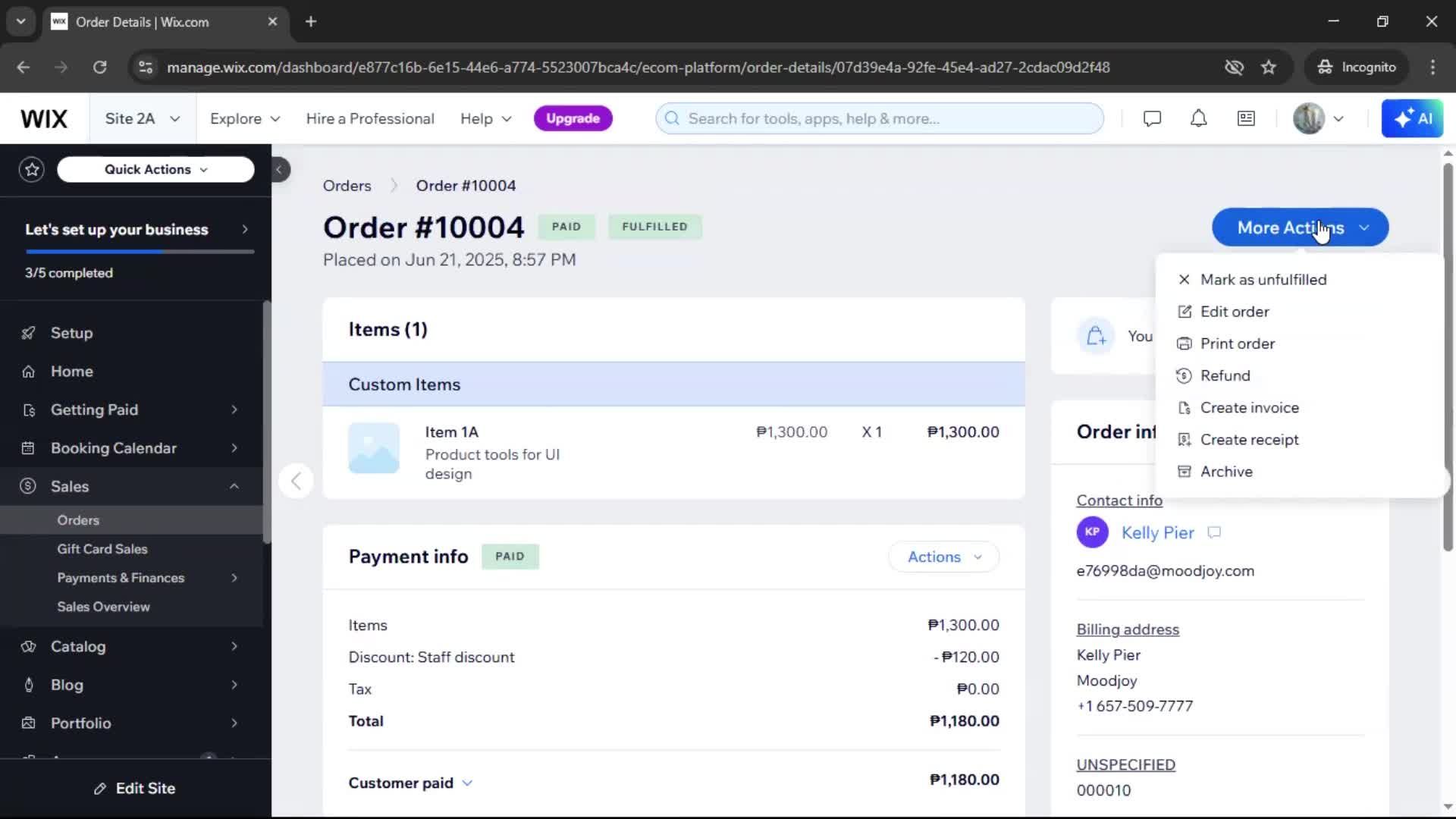 Creating a purchase order screenshot