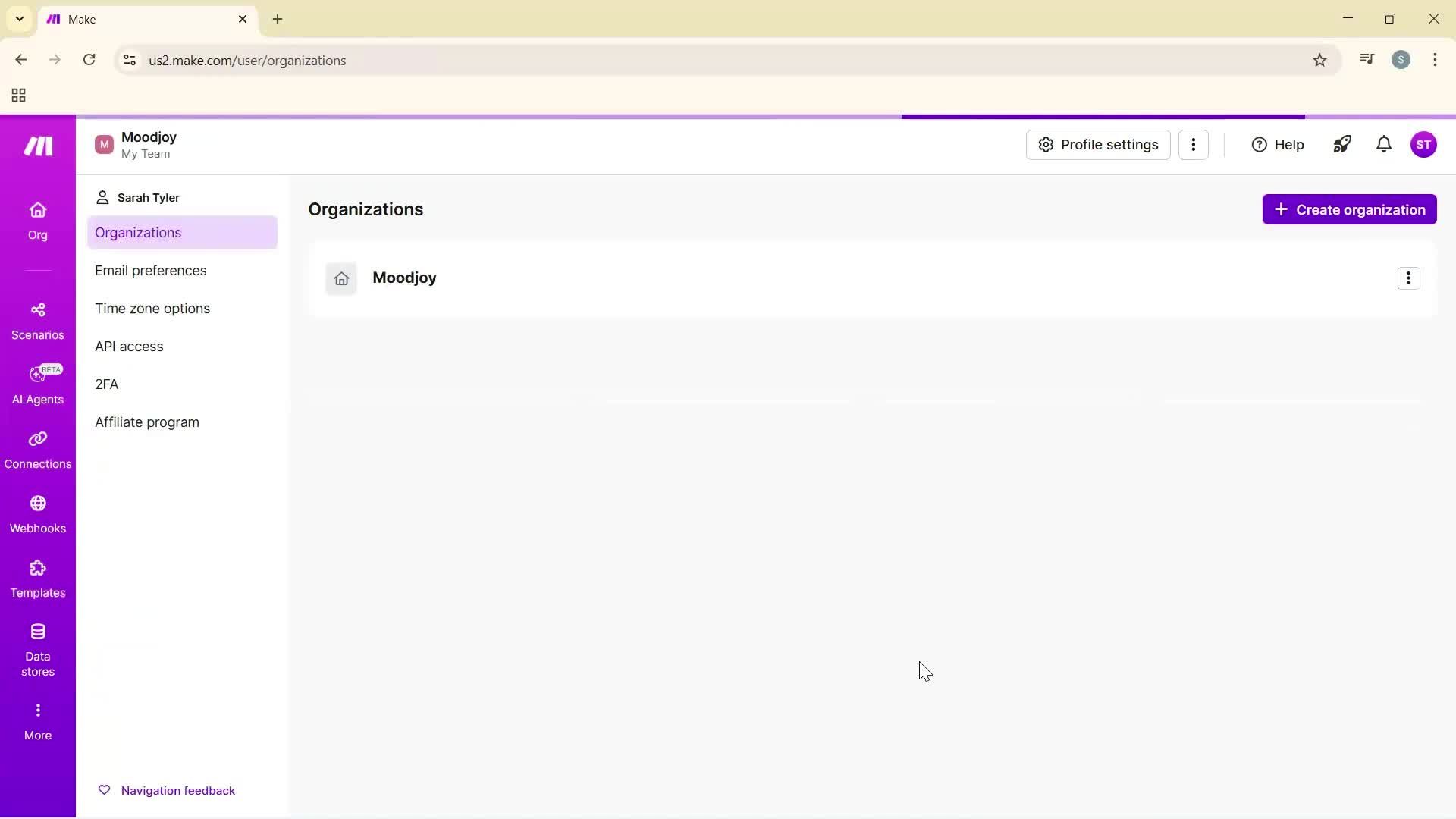 Adding a new organization screenshot
