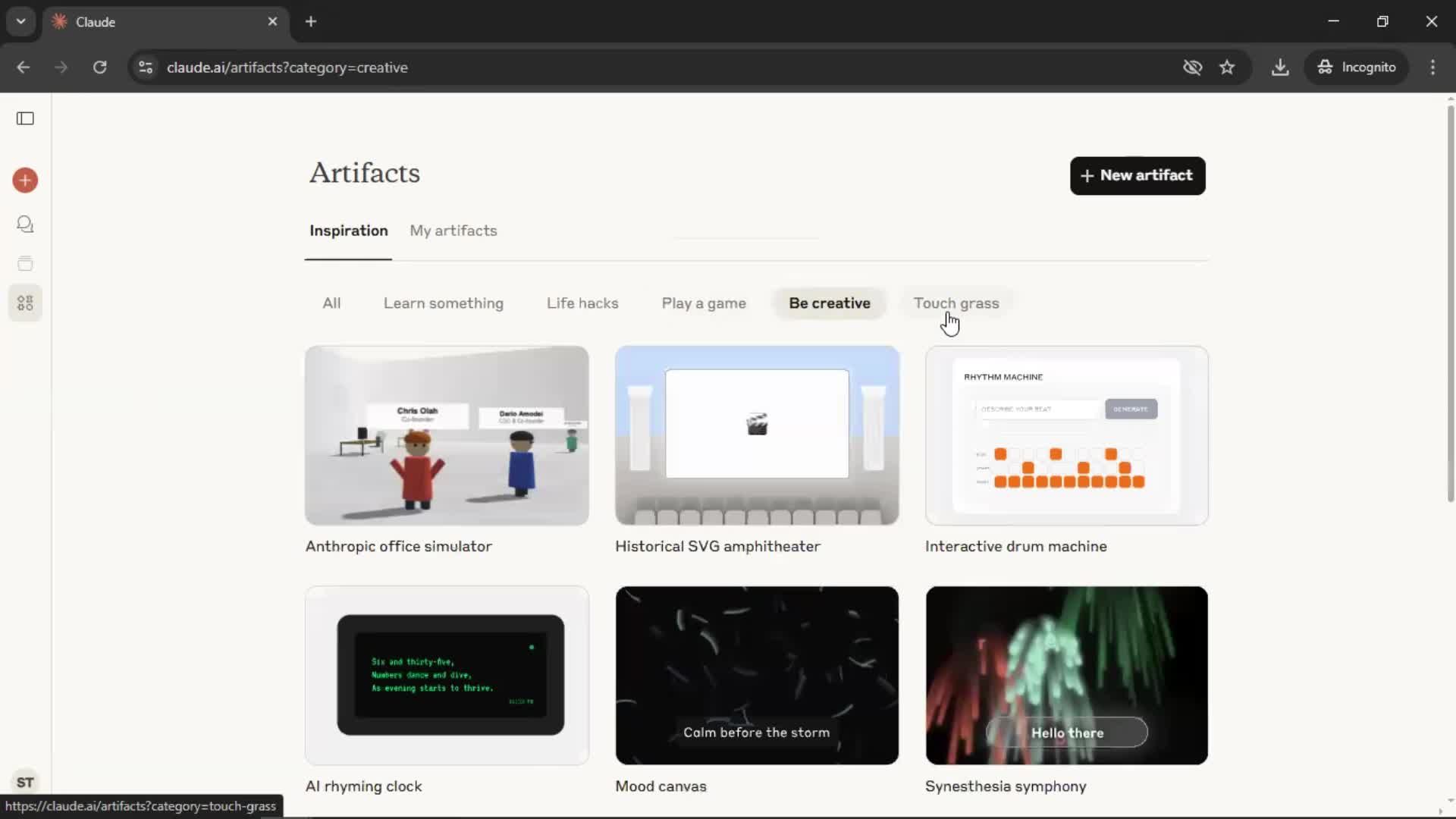 Creating artifacts screenshot