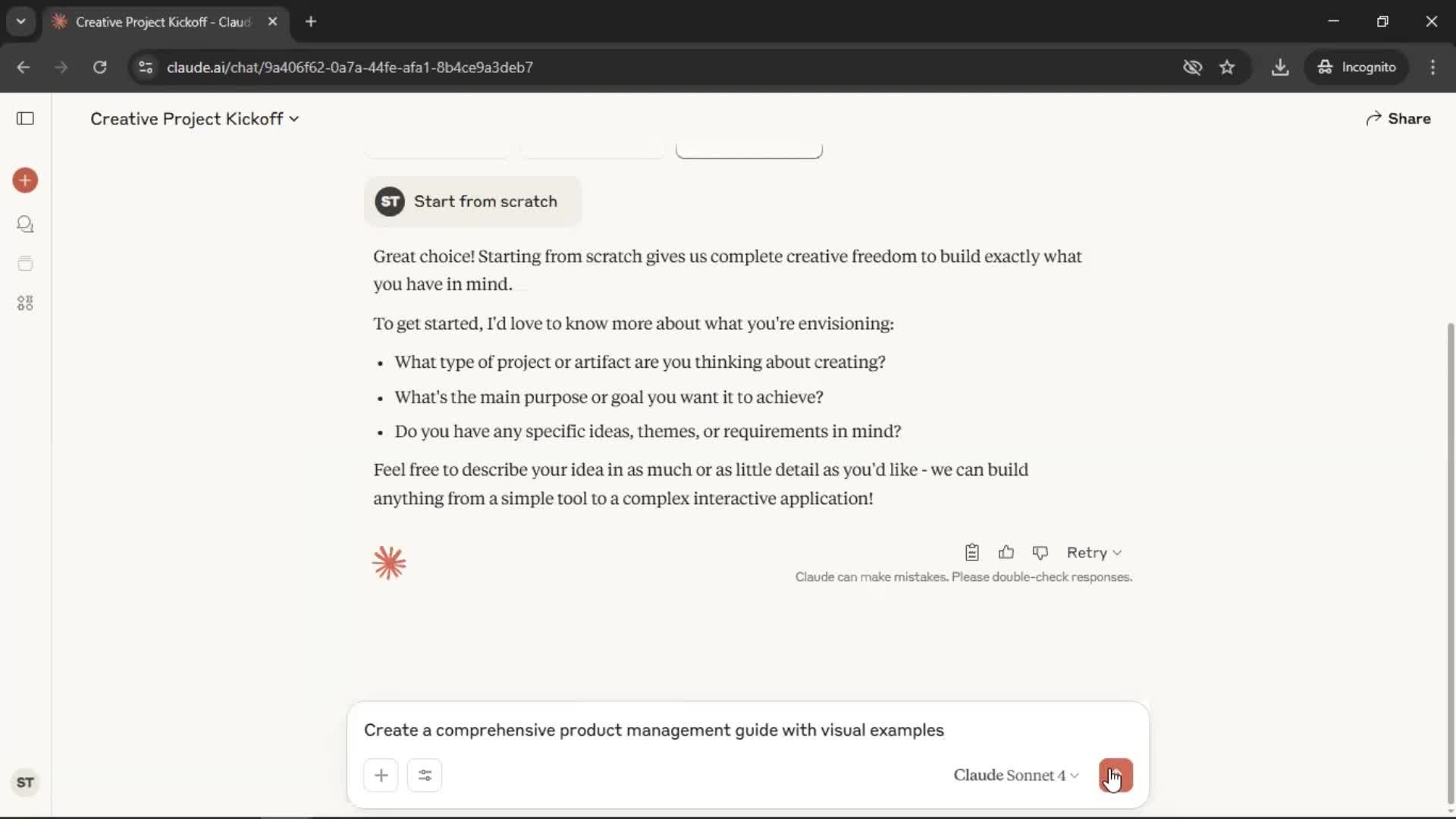 Creating artifacts screenshot