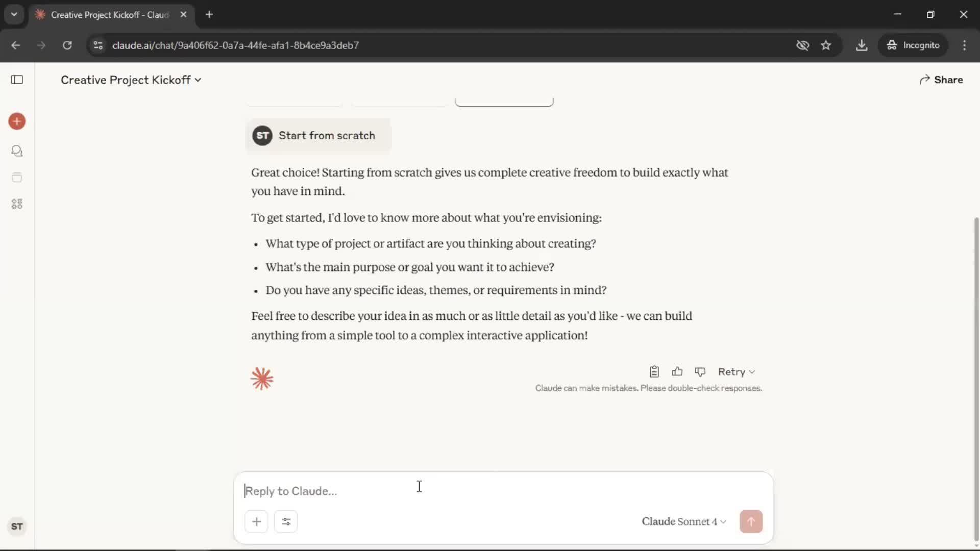 Creating artifacts screenshot