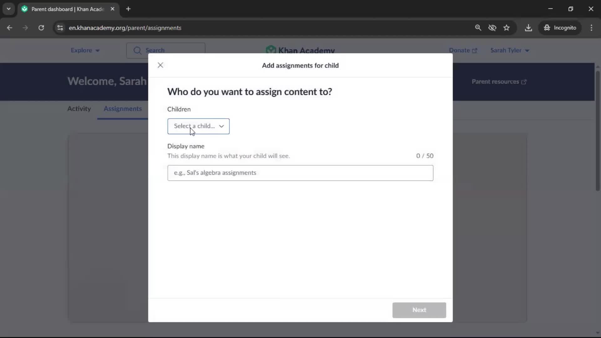 Creating an assignment screenshot