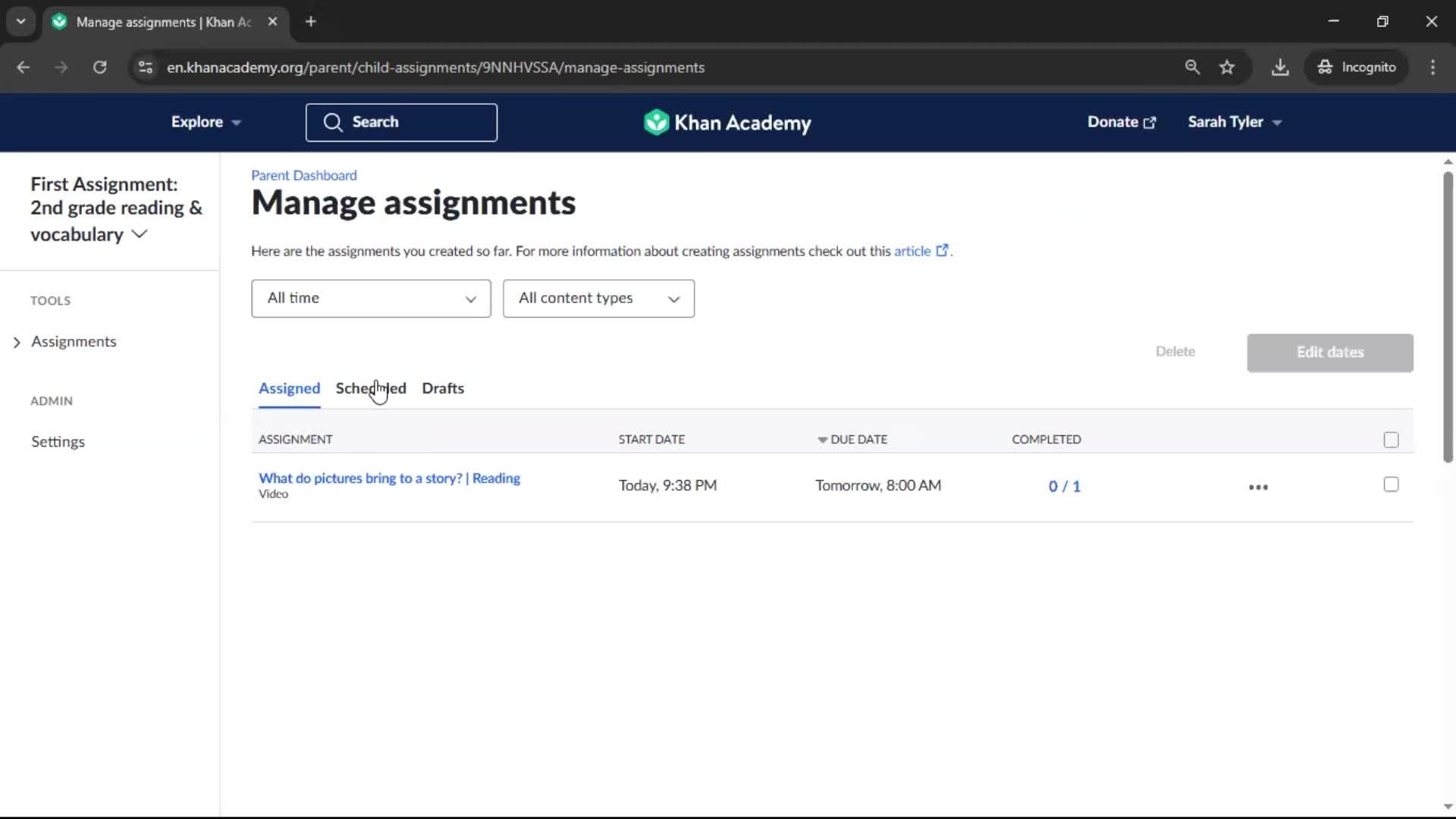 Creating an assignment screenshot