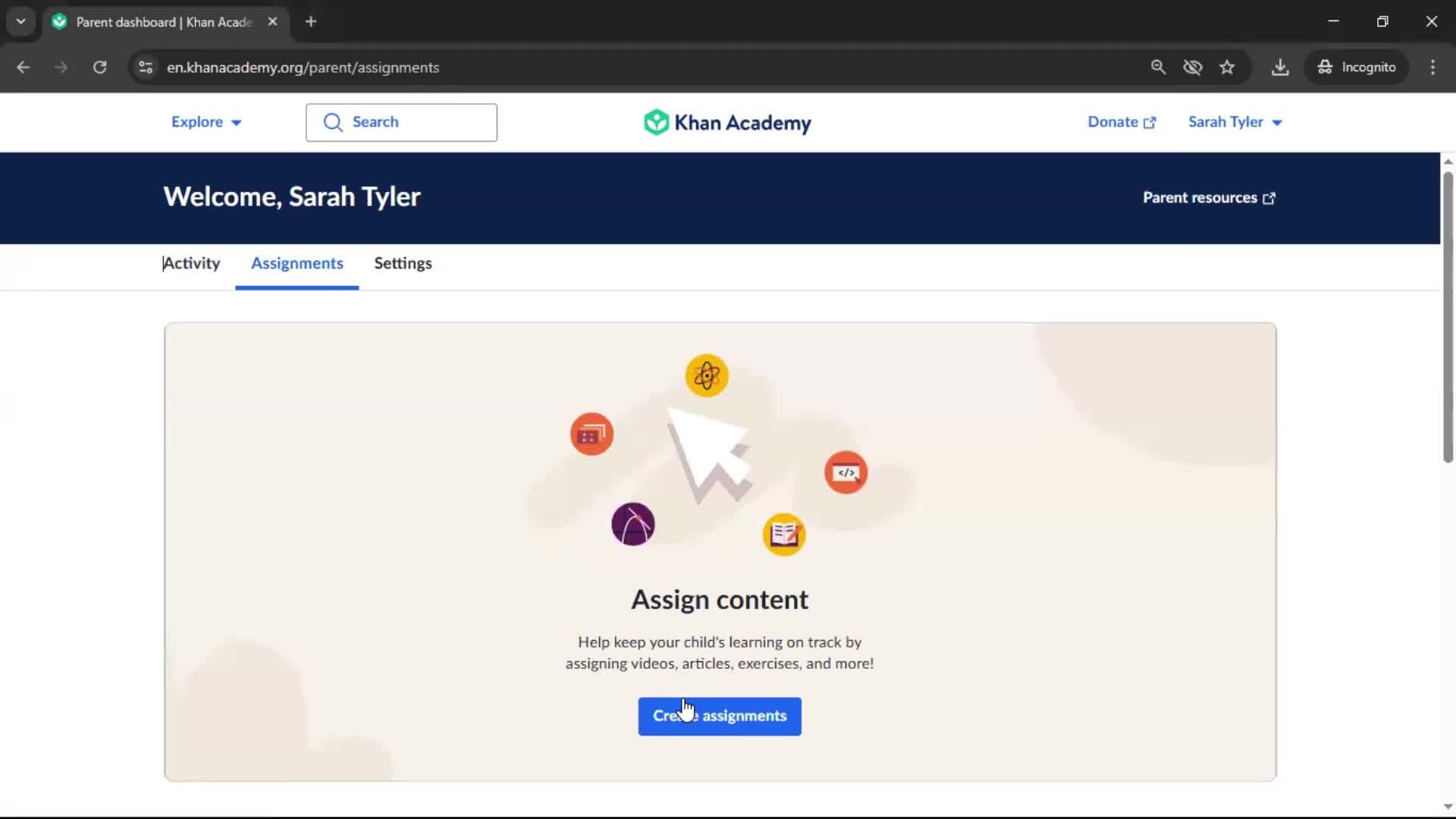 Creating an assignment screenshot