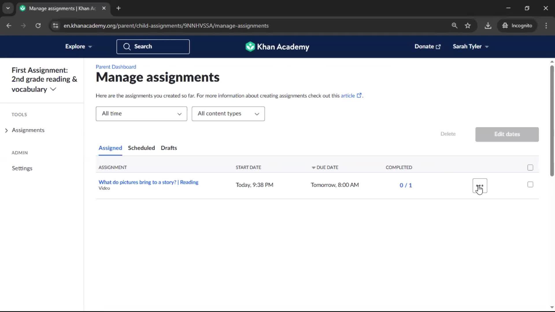 Creating an assignment screenshot