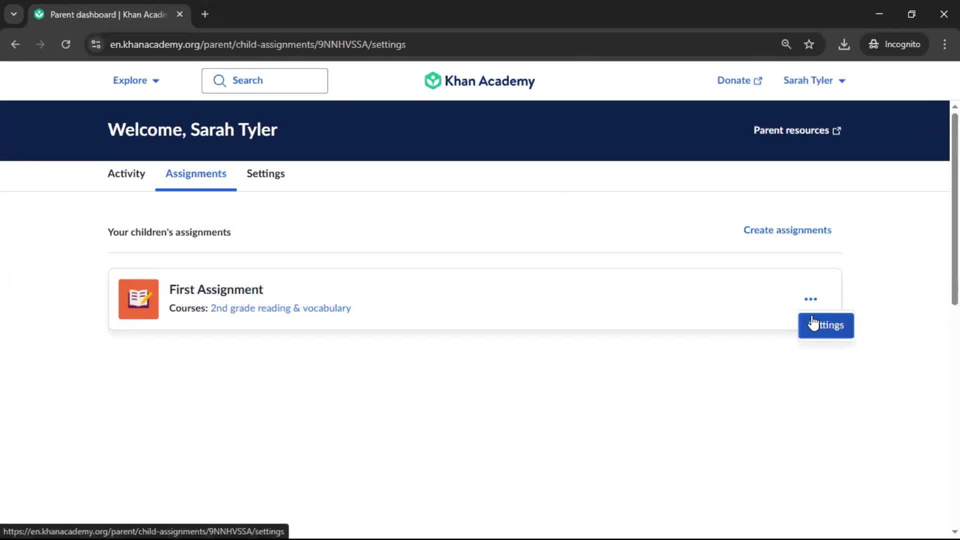 Creating an assignment screenshot