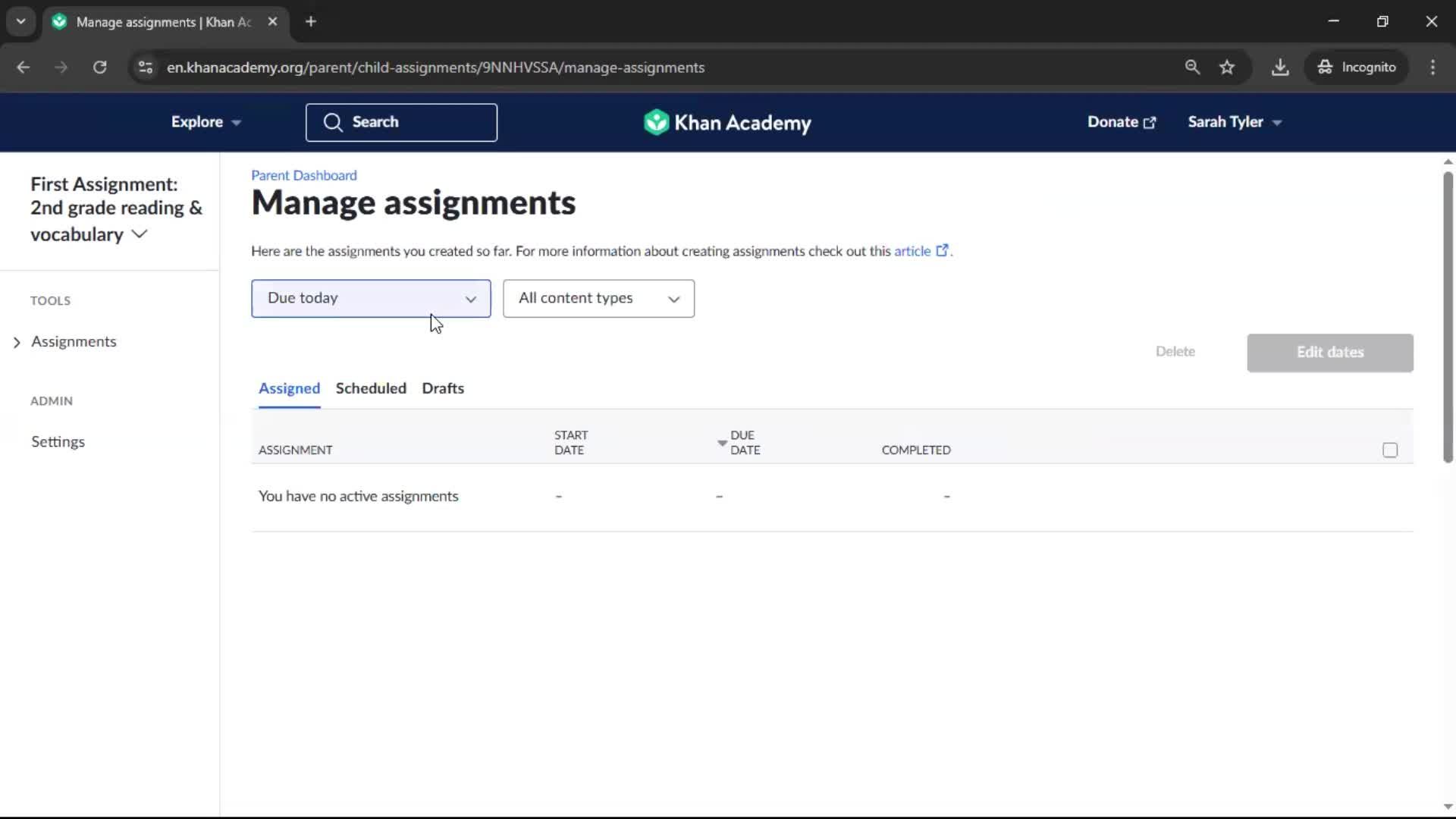 Creating an assignment screenshot