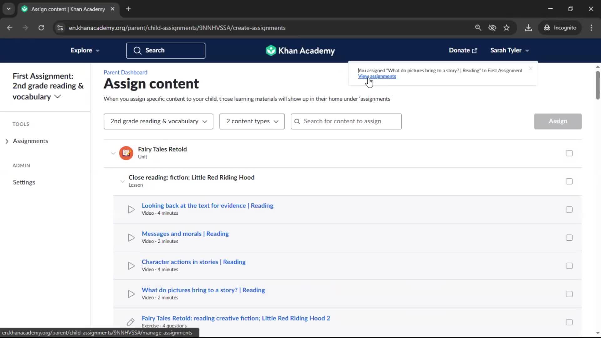 Creating an assignment screenshot