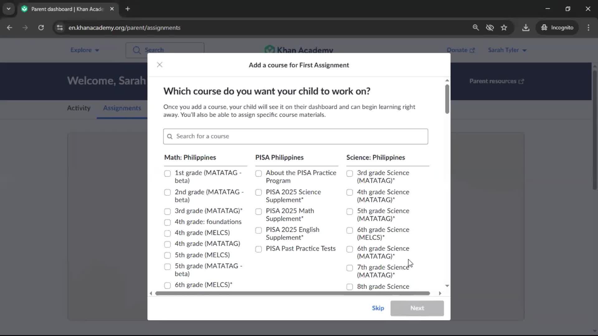 Creating an assignment screenshot