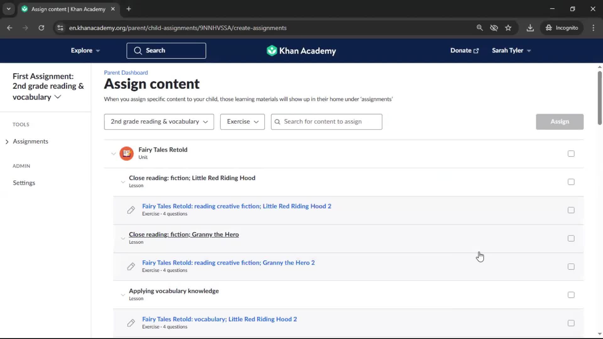 Creating an assignment screenshot