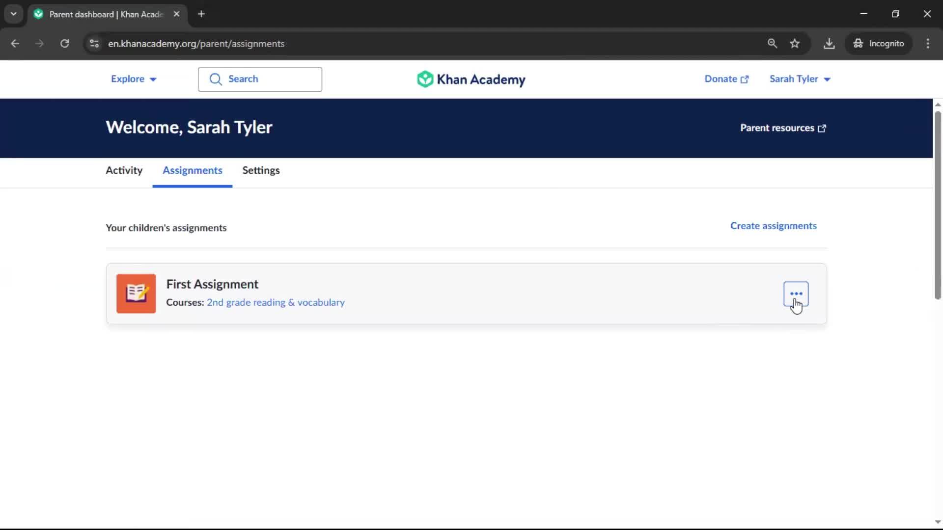 Creating an assignment screenshot