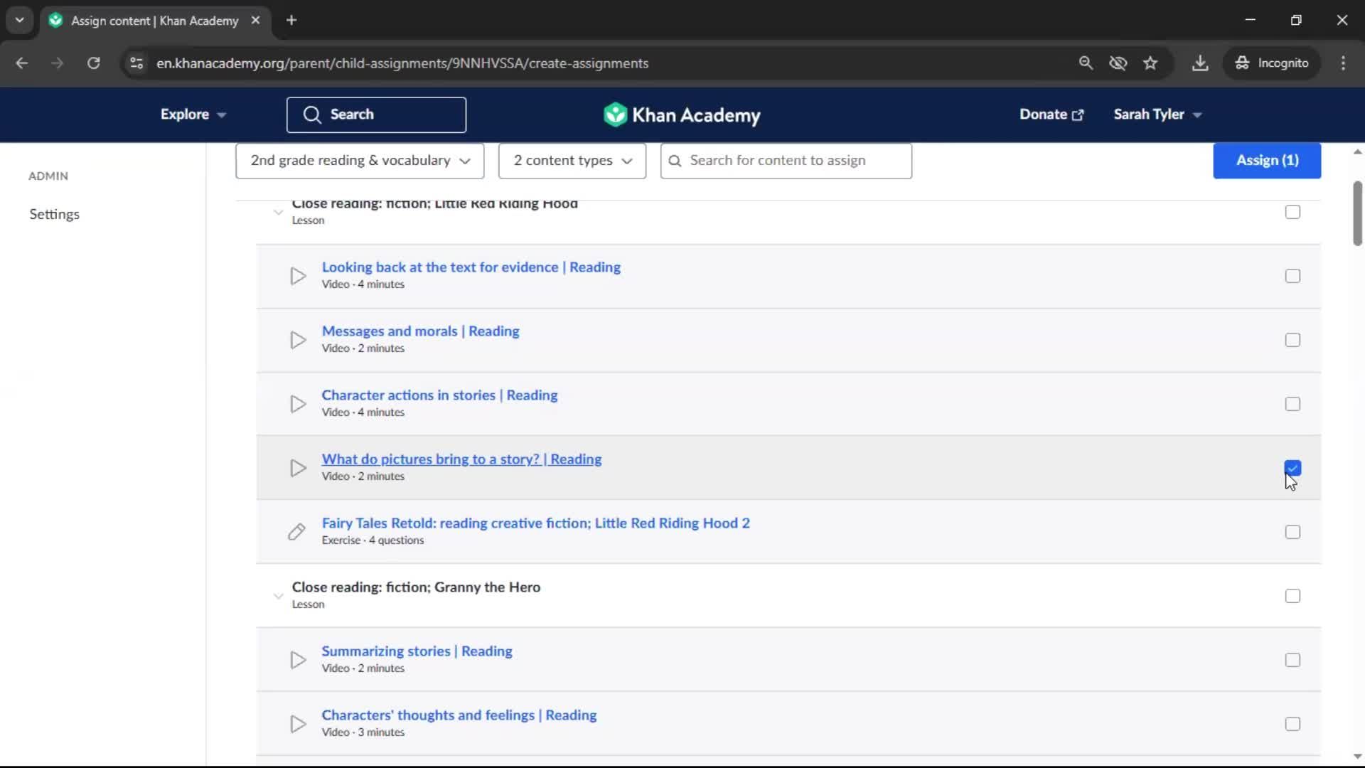 Creating an assignment screenshot