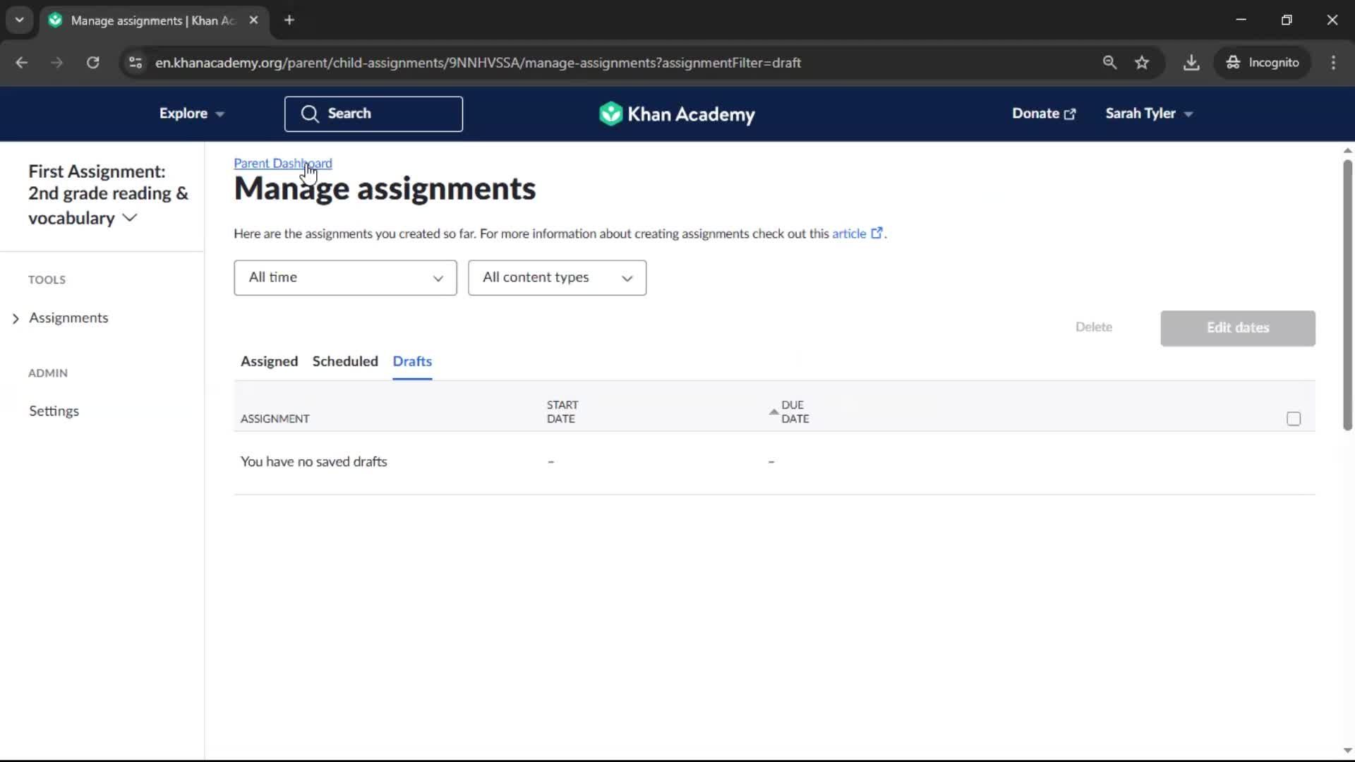Creating an assignment screenshot