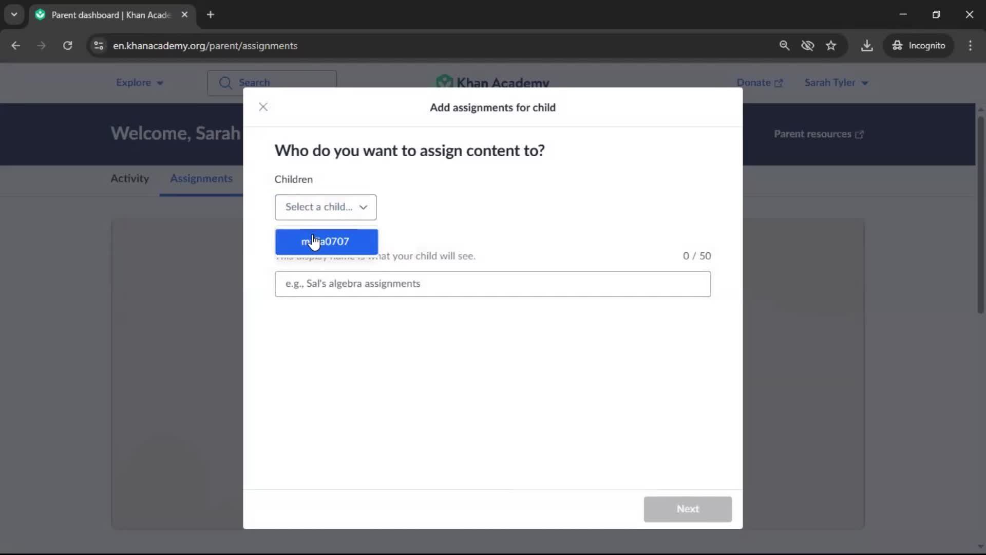 Creating an assignment screenshot